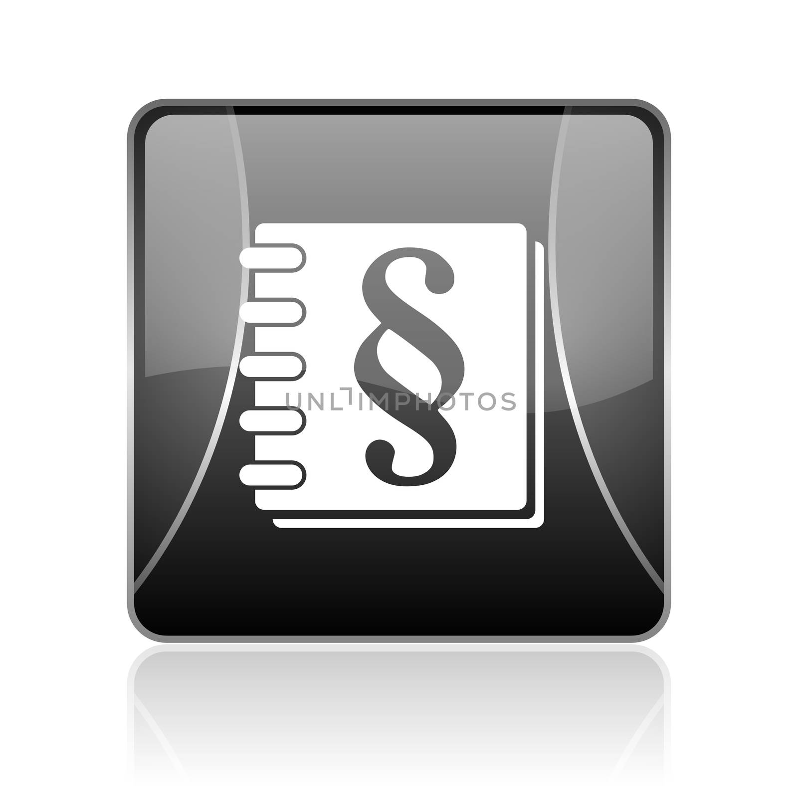 black modern square web glossy icon on white background with reflaction