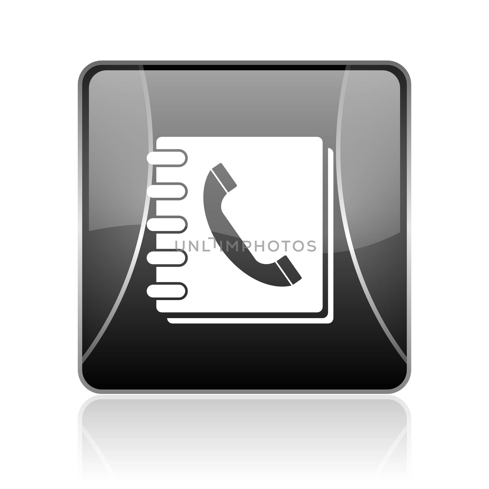 black modern square web glossy icon on white background with reflaction