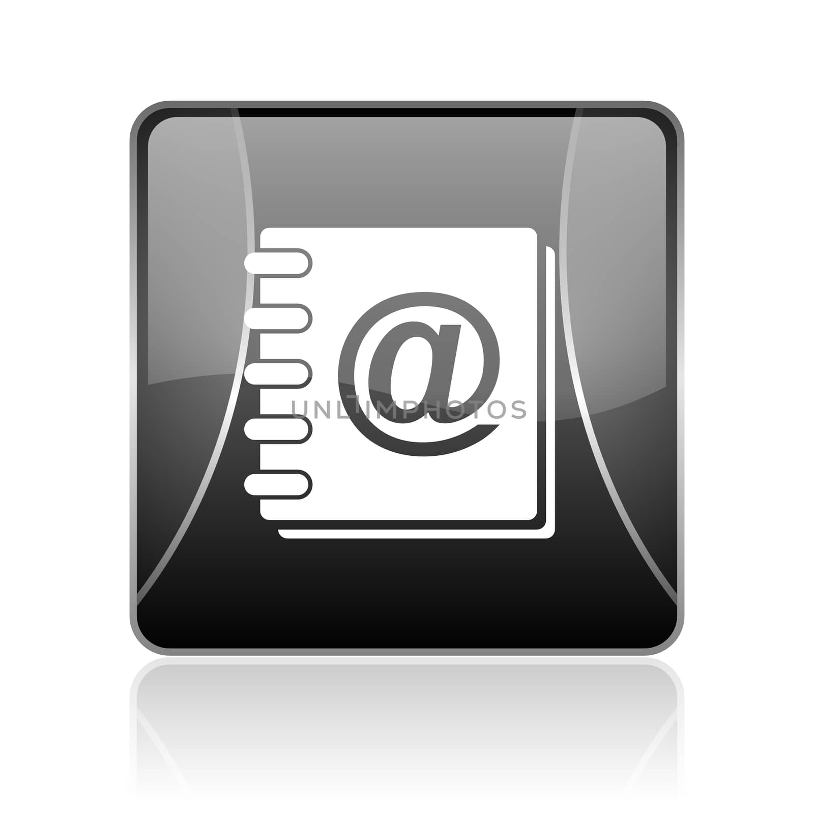 black modern square web glossy icon on white background with reflaction