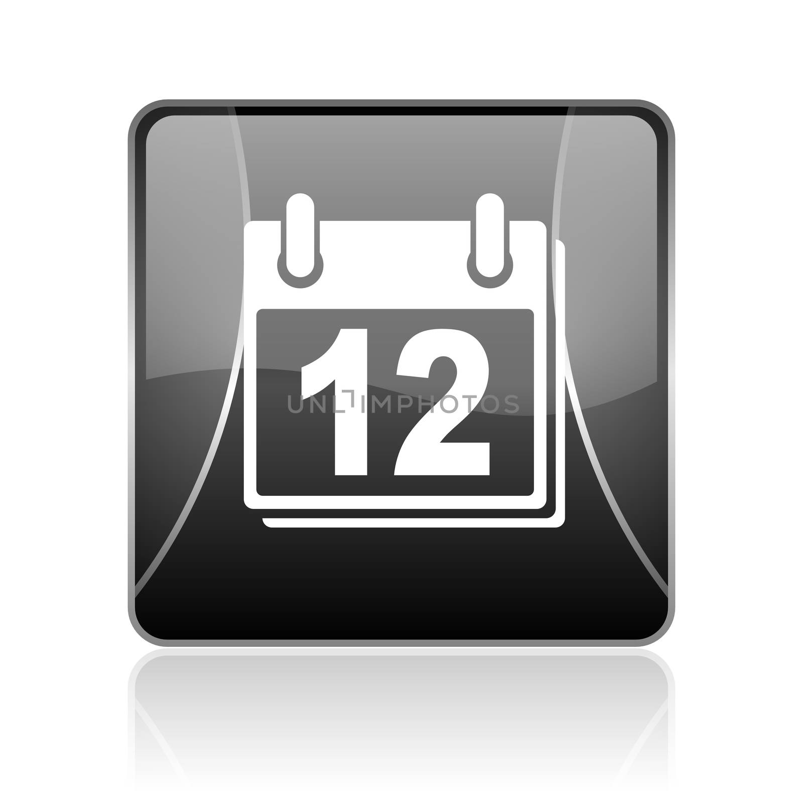 black modern square web glossy icon on white background with reflaction