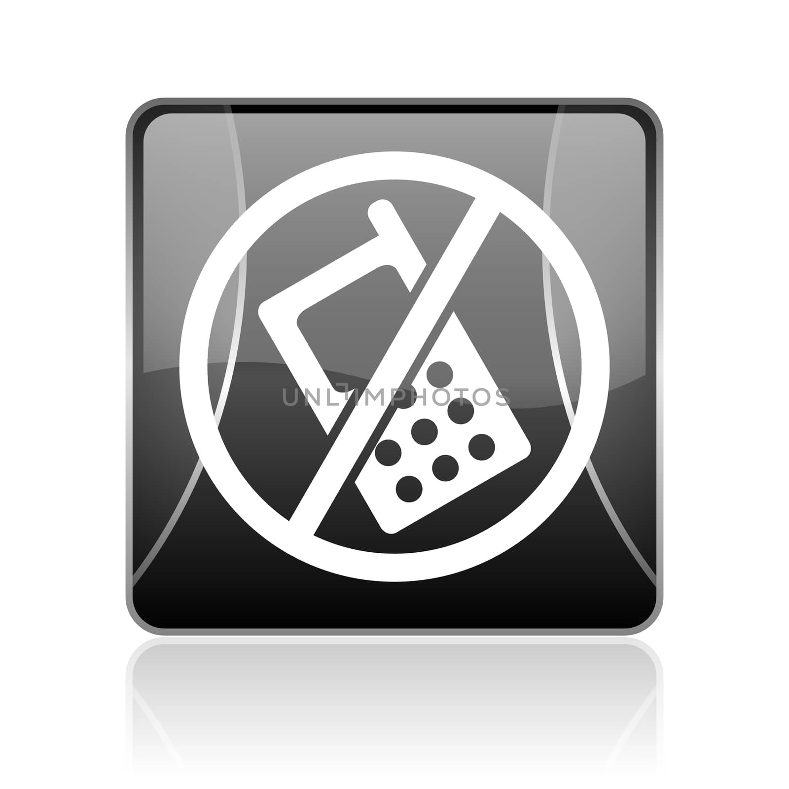 black modern square web glossy icon on white background with reflaction