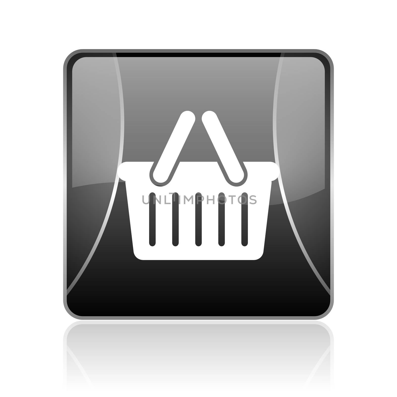 black modern square web glossy icon on white background with reflaction