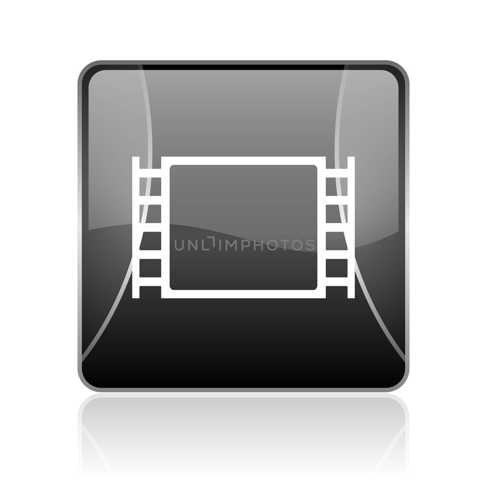 black modern square web glossy icon on white background with reflaction