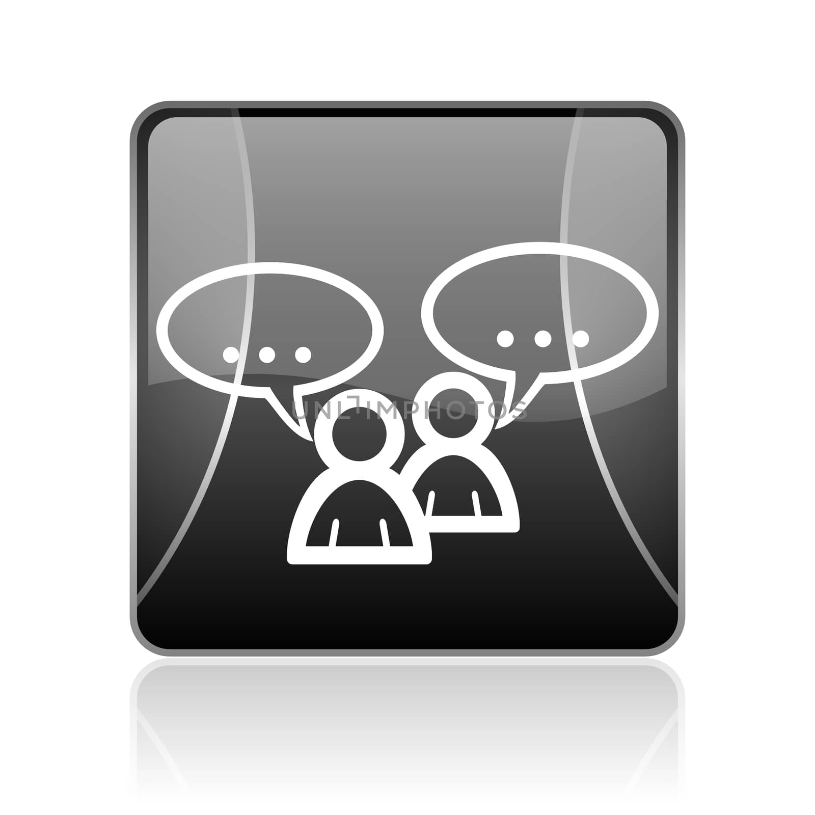 black modern square web glossy icon on white background with reflaction