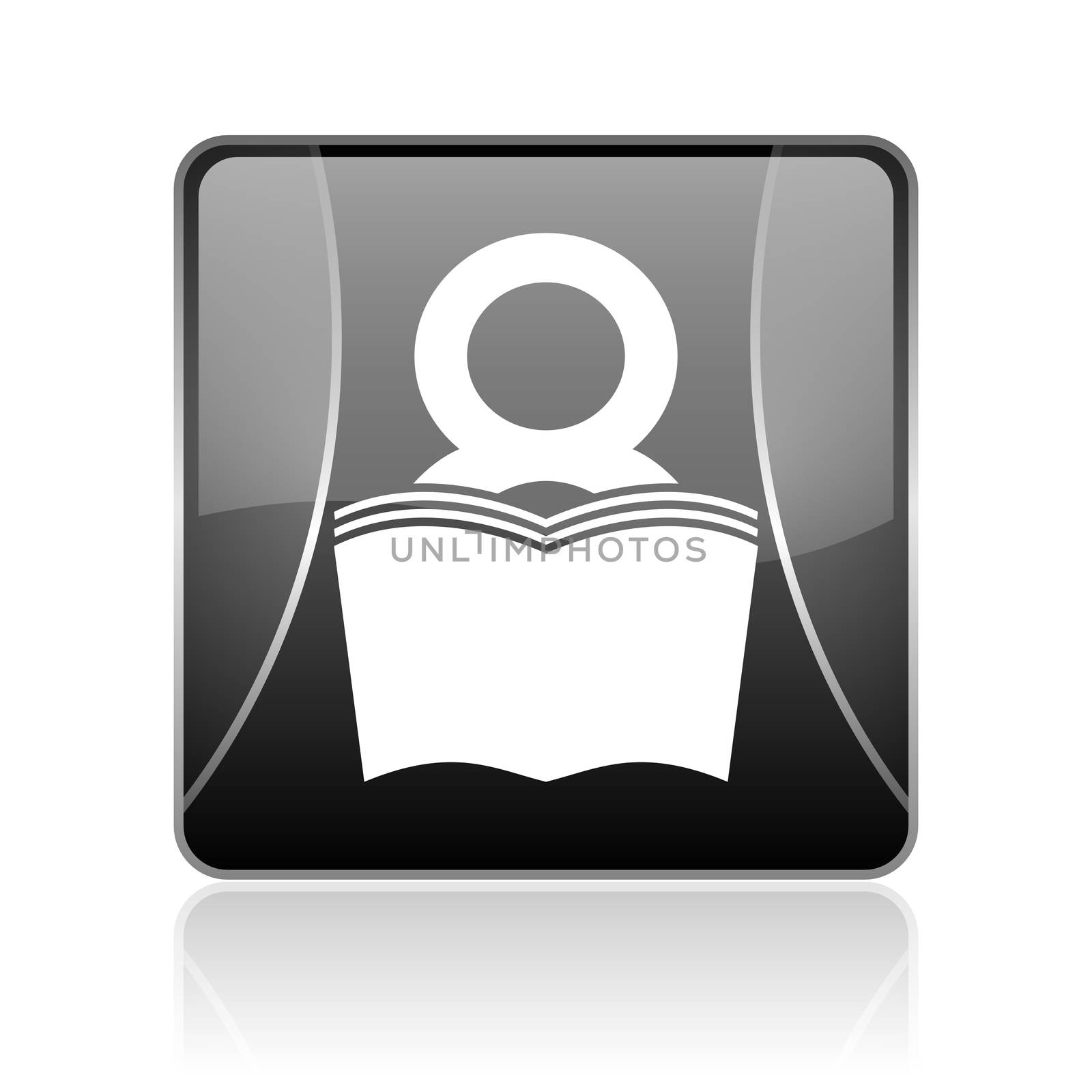 black modern square web glossy icon on white background with reflaction