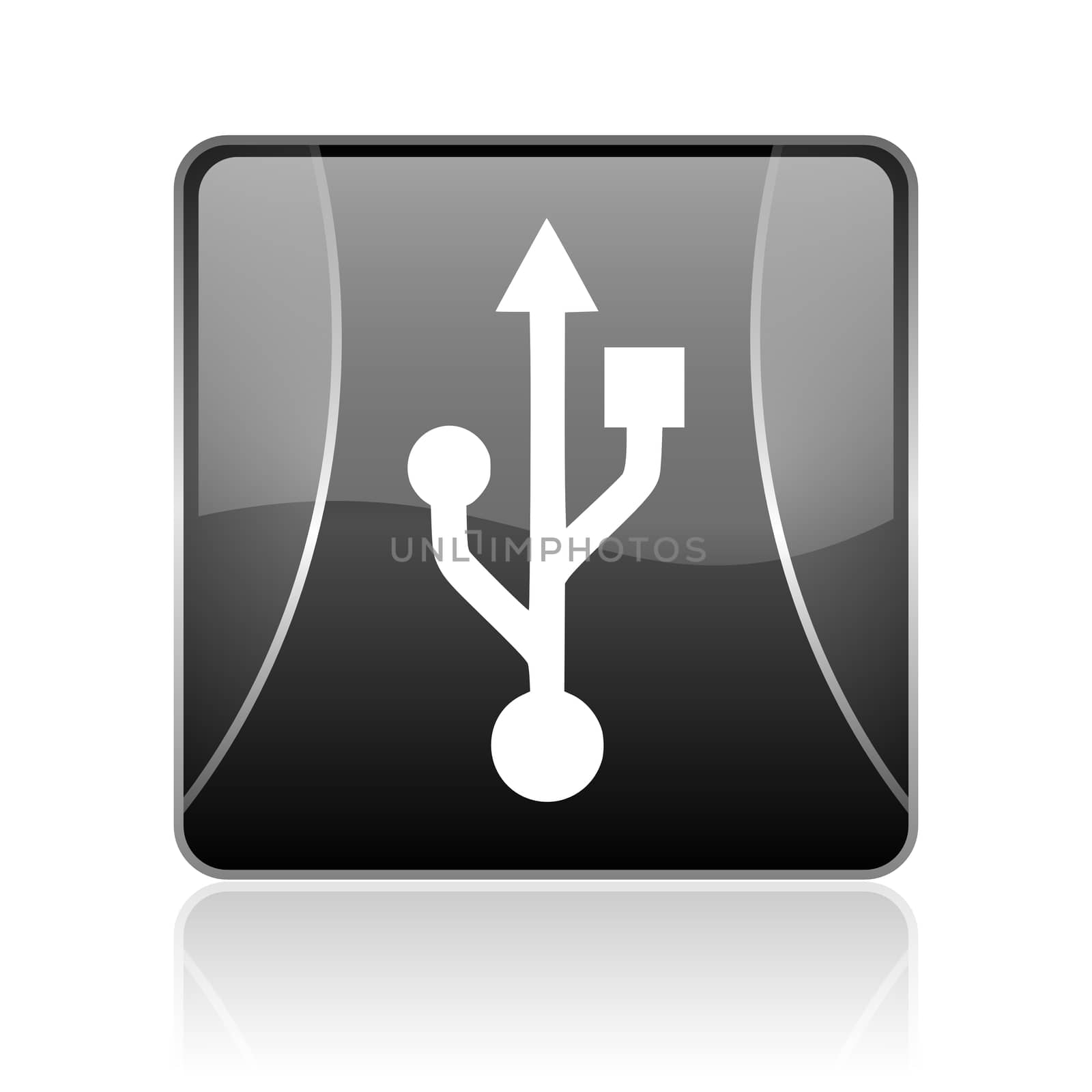 black modern square web glossy icon on white background with reflaction