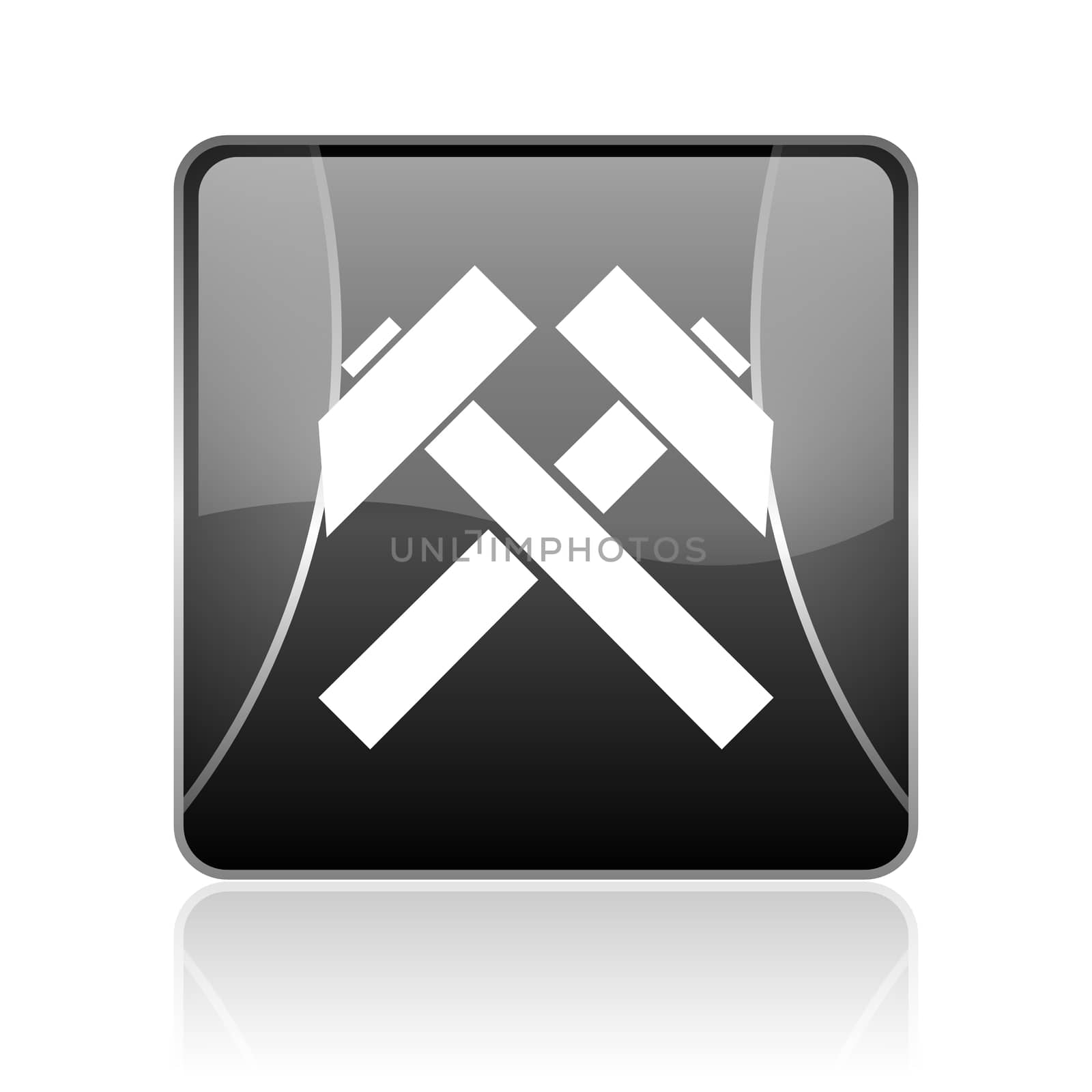 black modern square web glossy icon on white background with reflaction