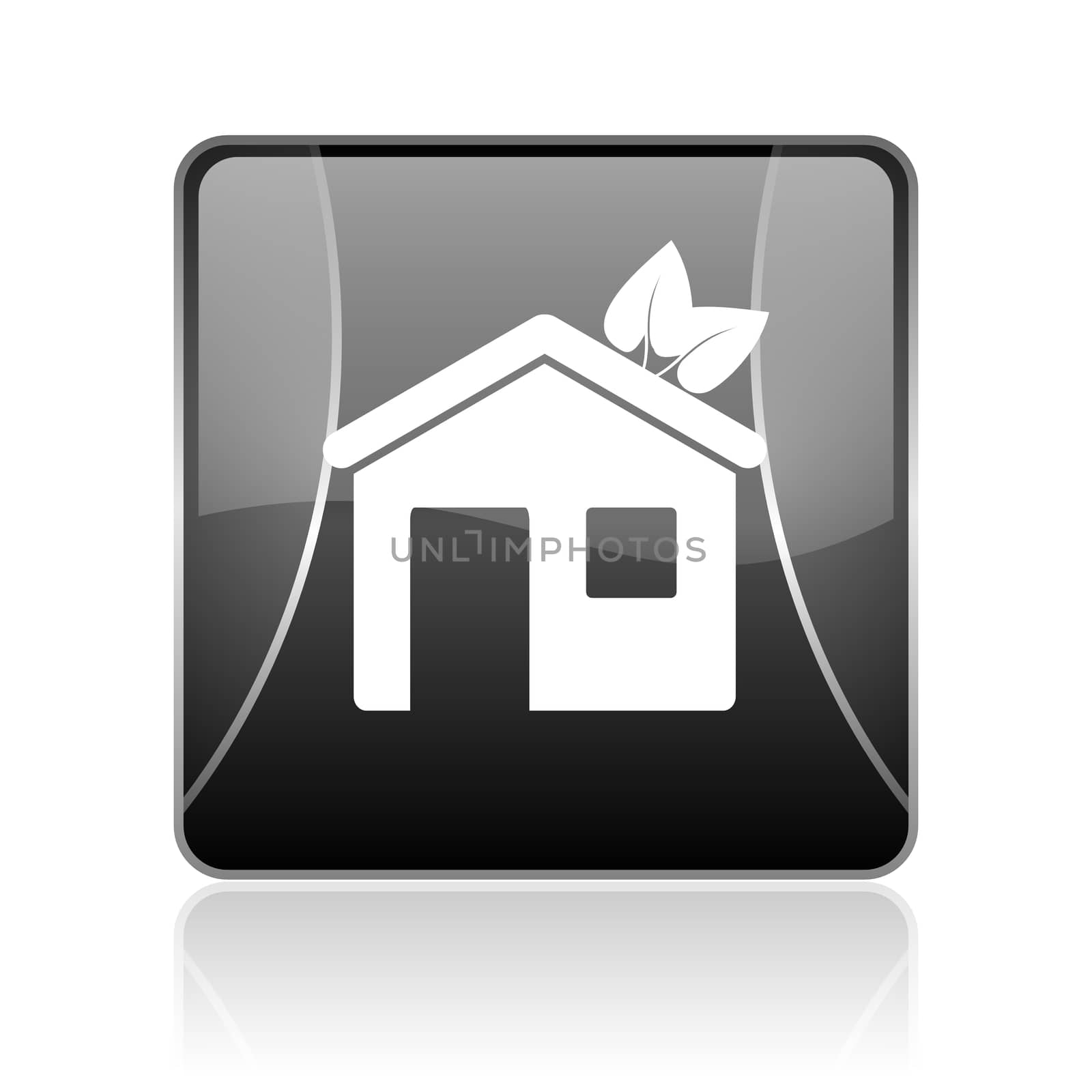 black modern square web glossy icon on white background with reflaction