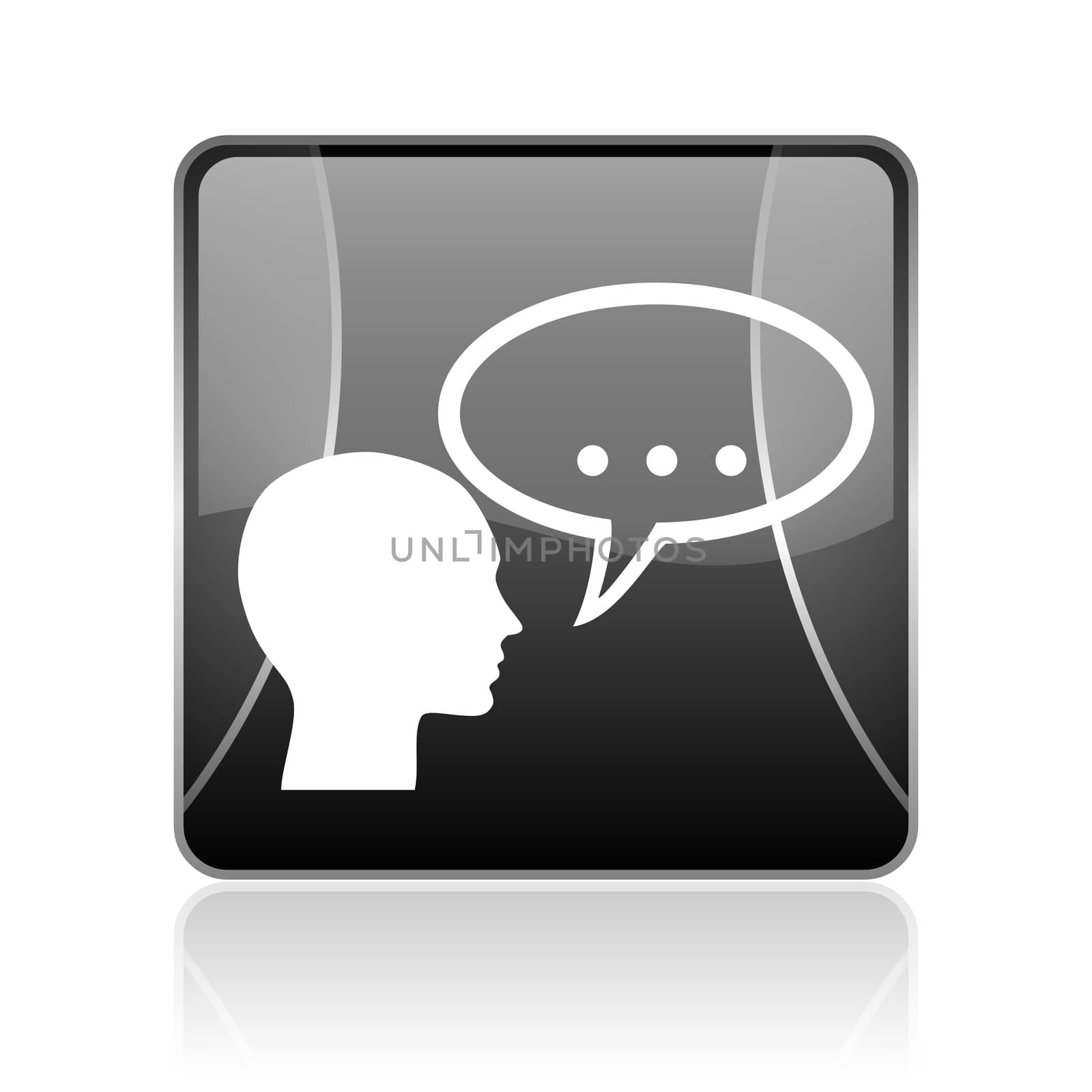 black modern square web glossy icon on white background with reflaction