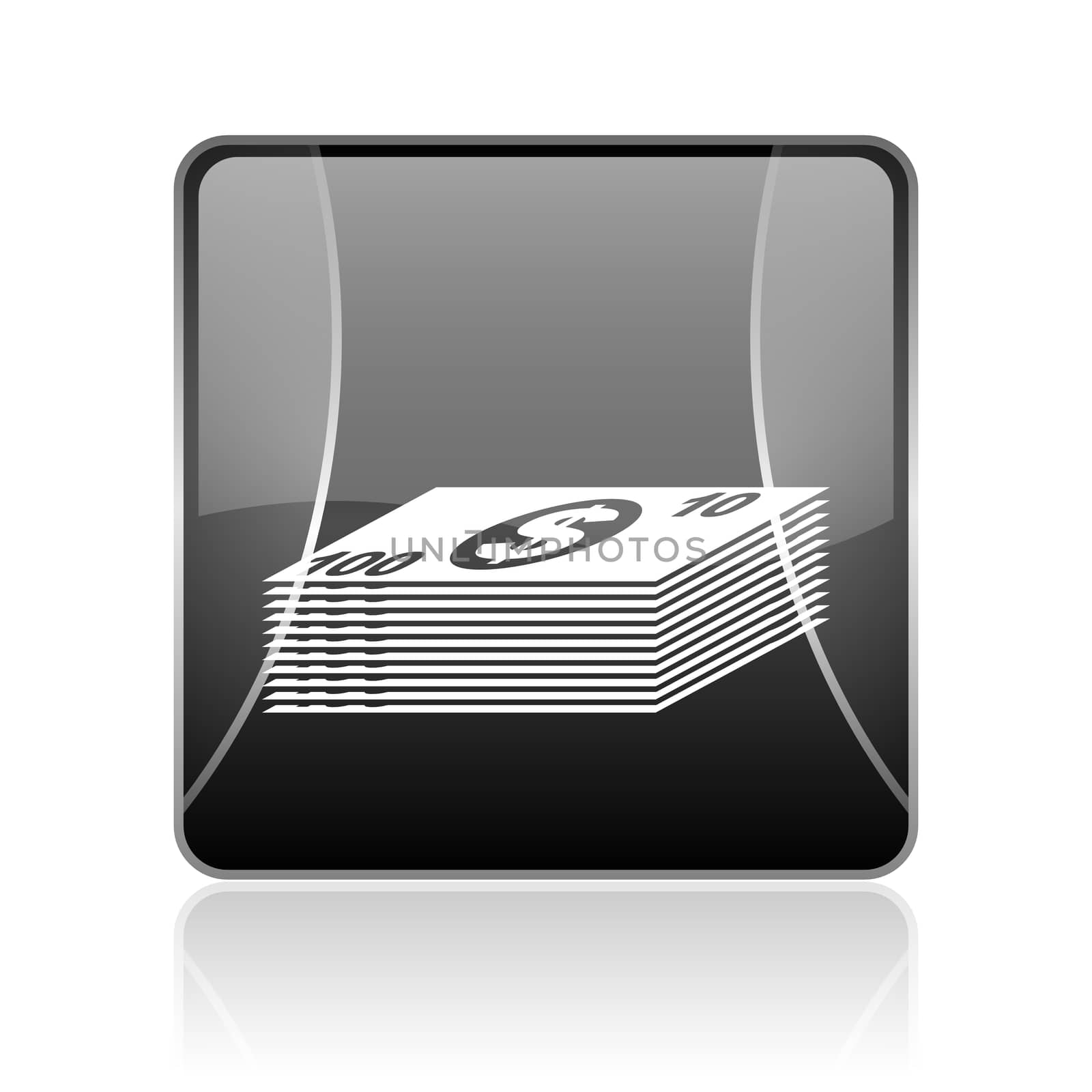 black modern square web glossy icon on white background with reflaction