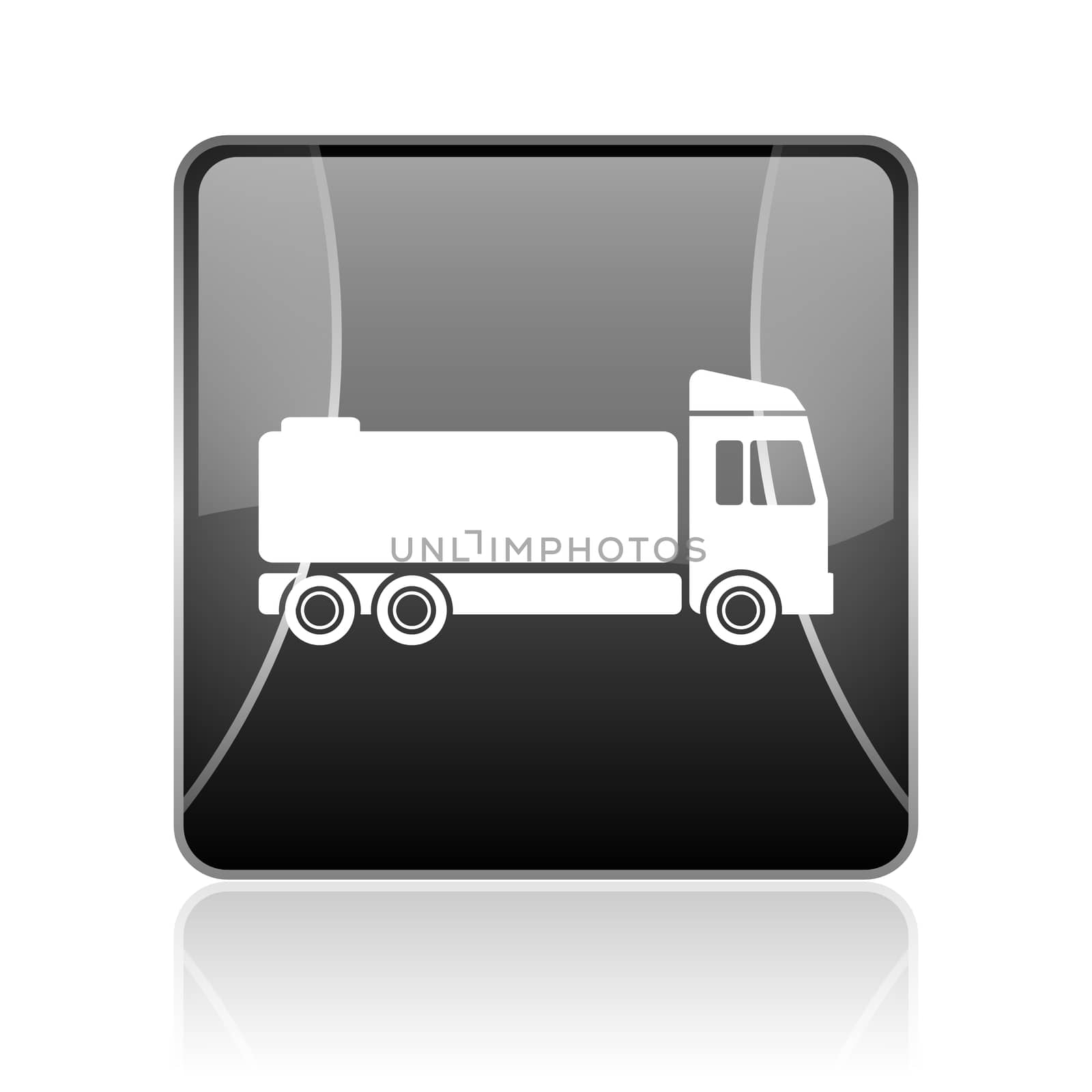 black modern square web glossy icon on white background with reflaction