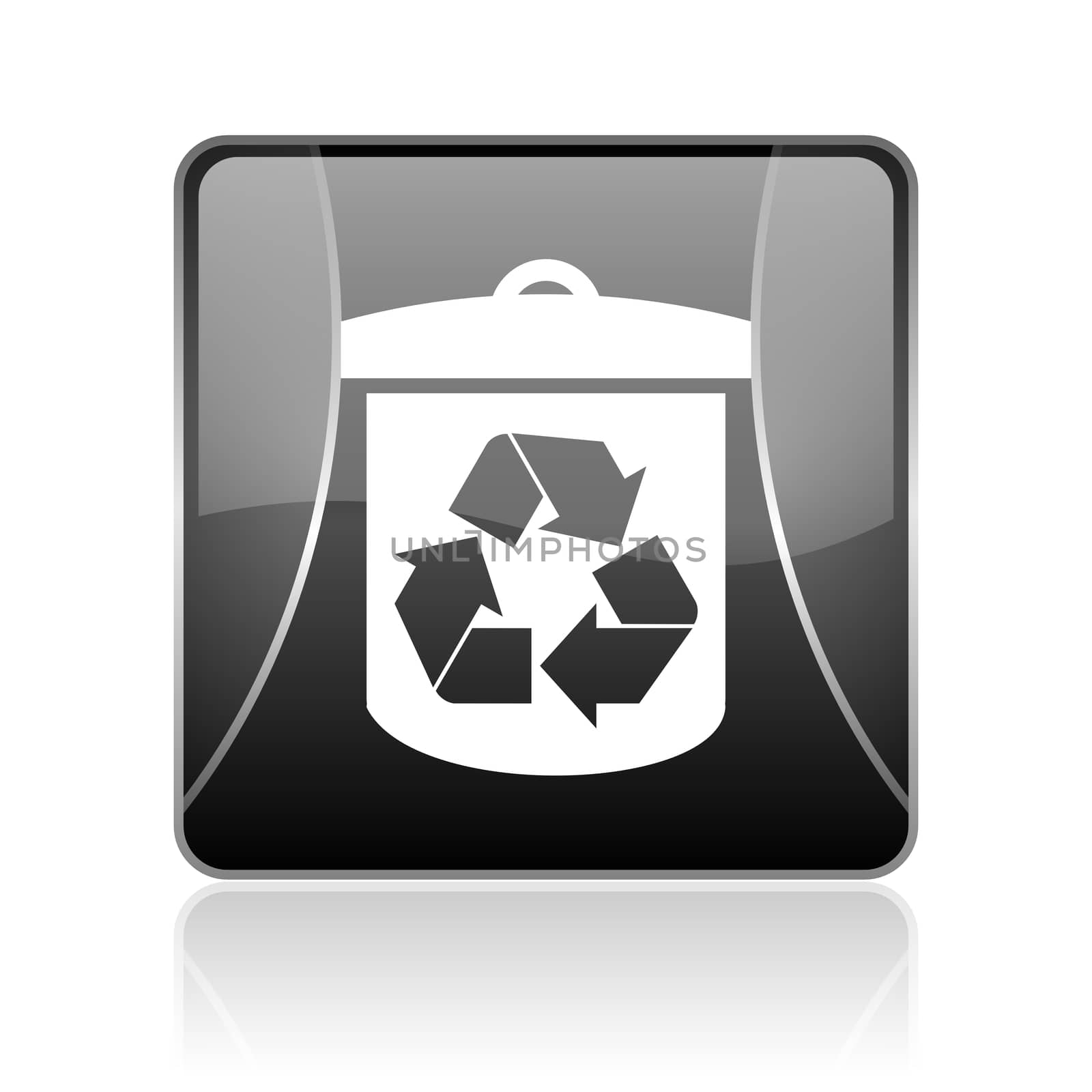 black modern square web glossy icon on white background with reflaction