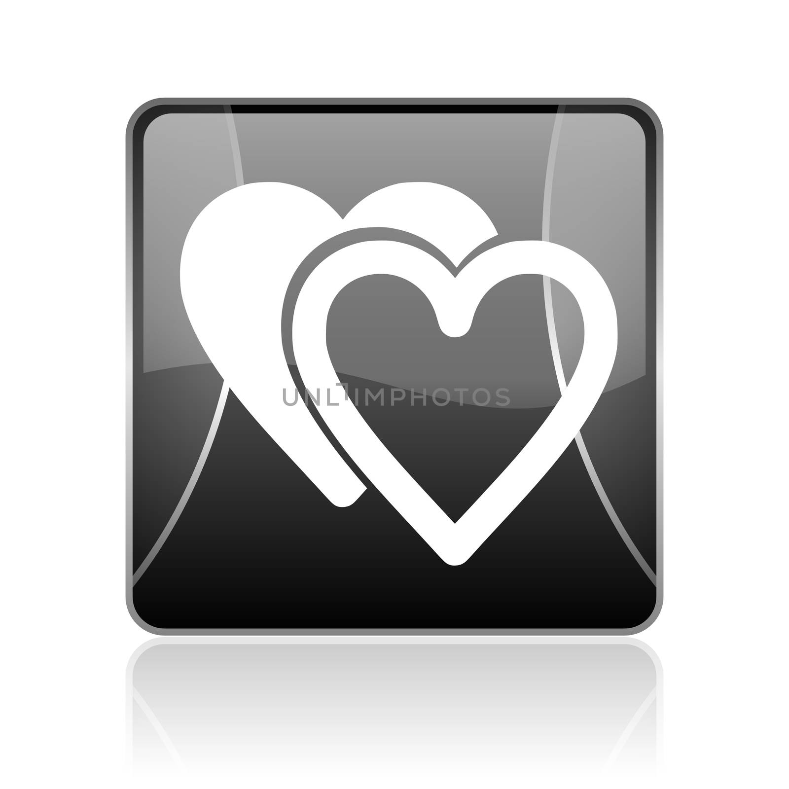 black modern square web glossy icon on white background with reflaction