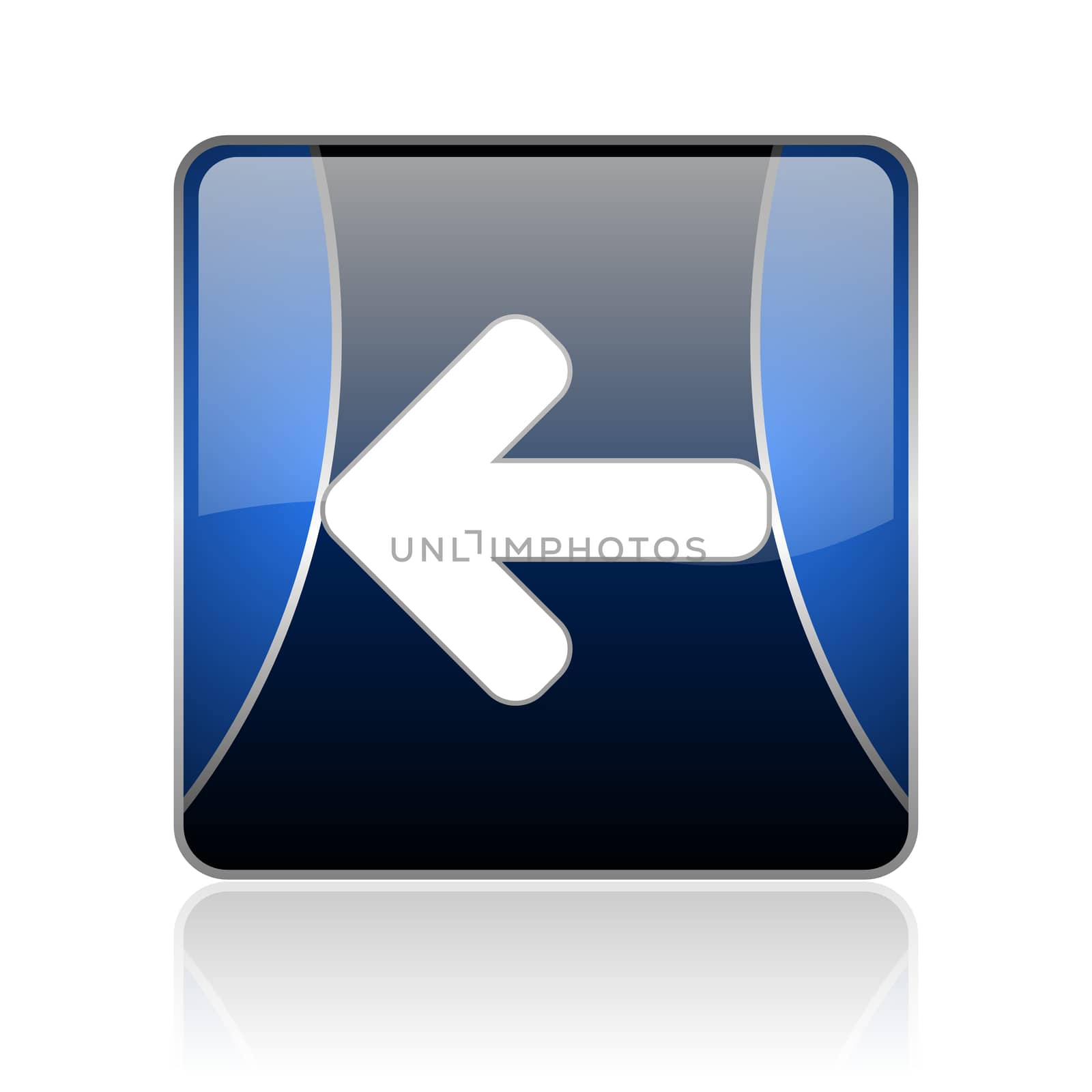 black and blue square glossy internet icon on white background with reflaction