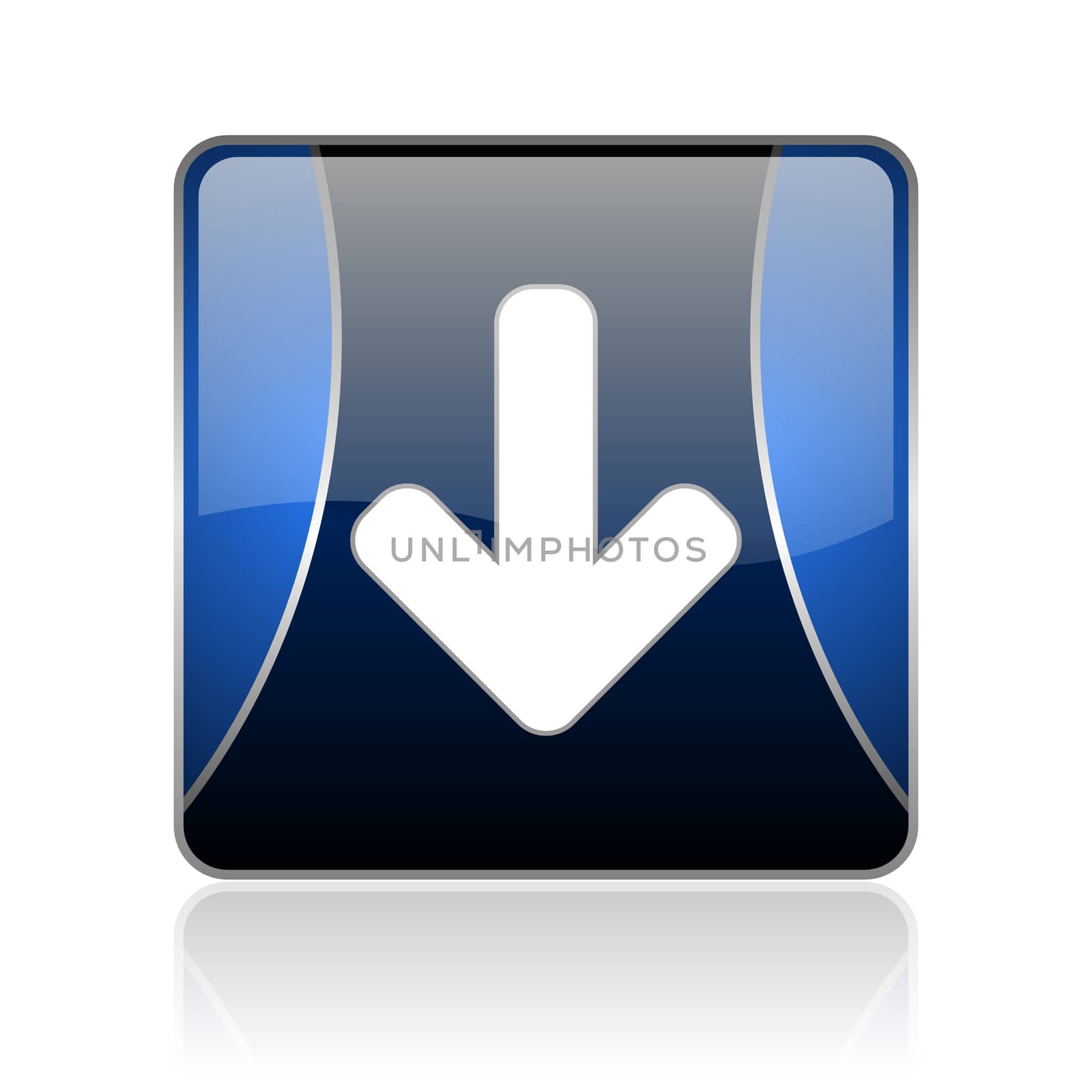 black and blue square glossy internet icon on white background with reflaction
