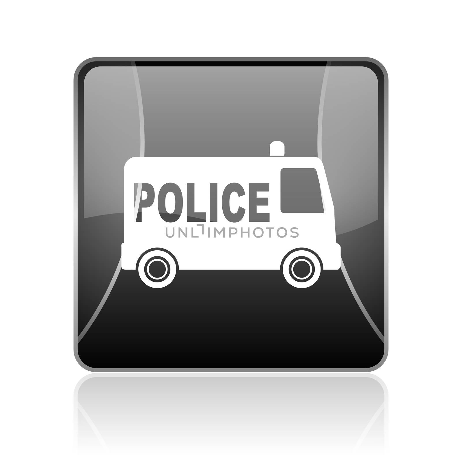 black modern square web glossy icon on white background with reflaction