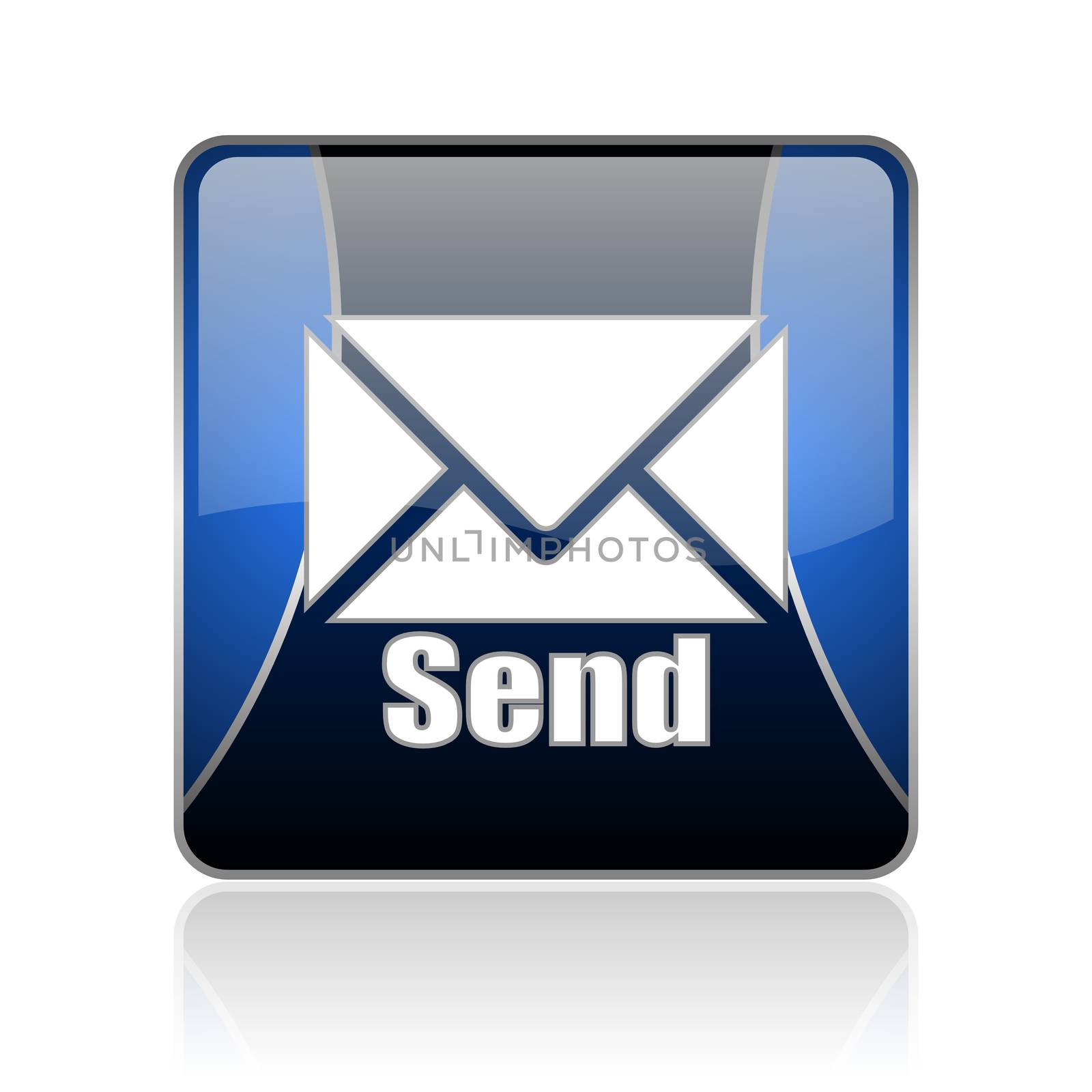 black and blue square glossy internet icon on white background with reflaction