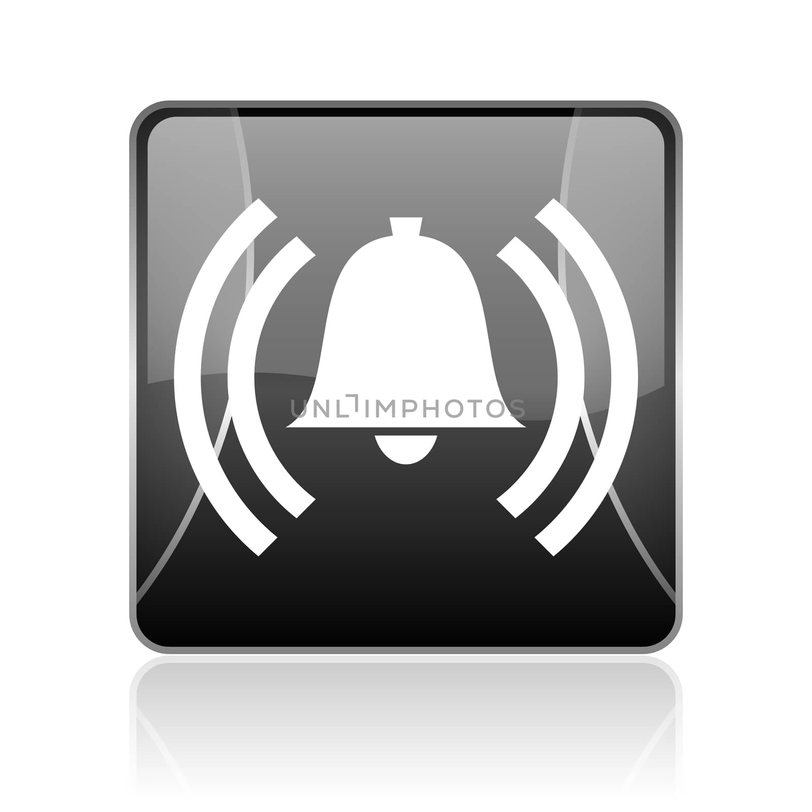 black modern square web glossy icon on white background with reflaction