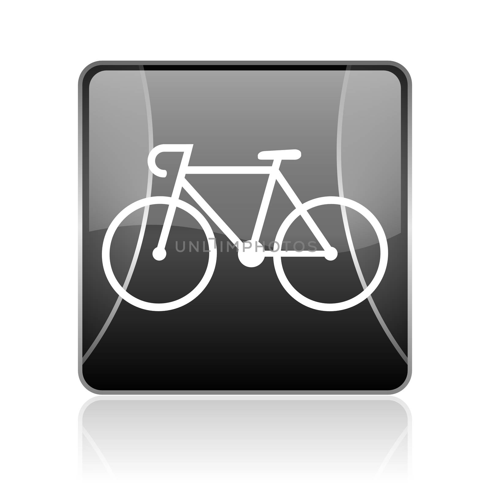 black modern square web glossy icon on white background with reflaction