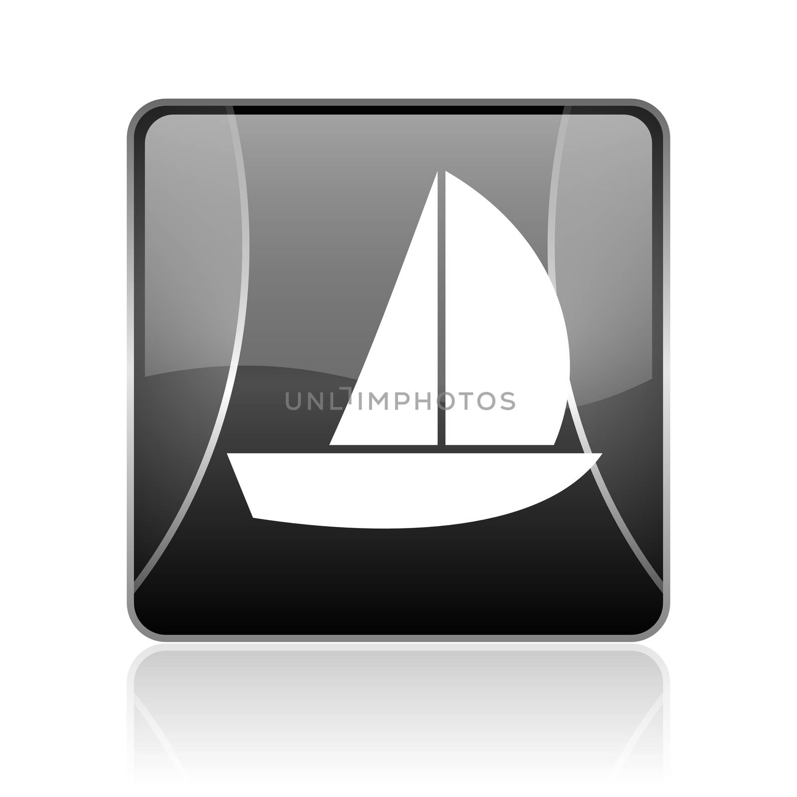 black modern square web glossy icon on white background with reflaction