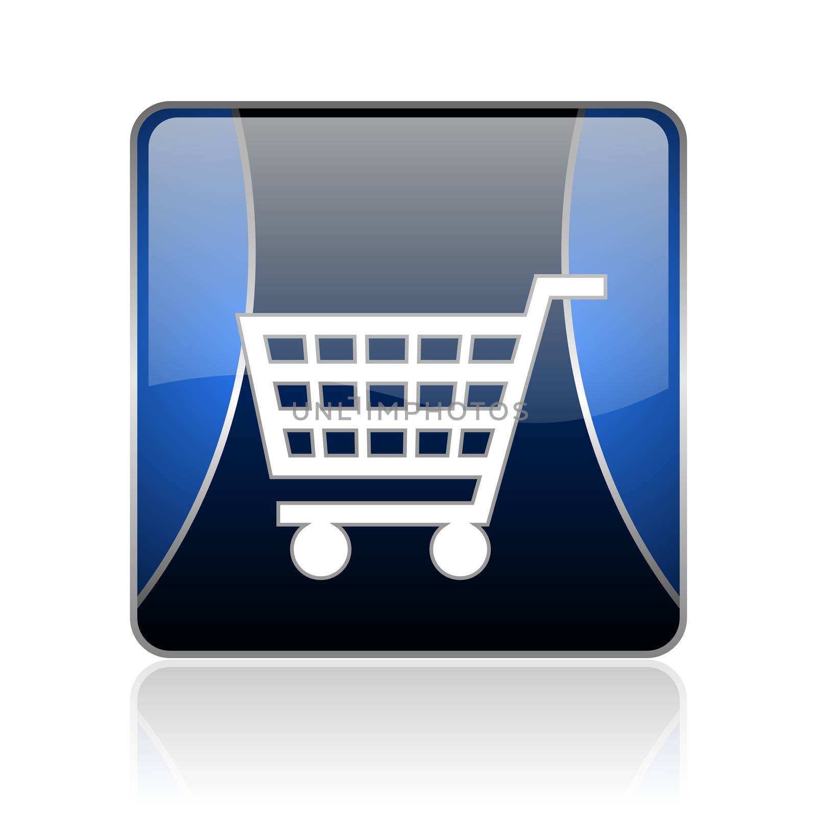 black and blue square glossy internet icon on white background with reflaction