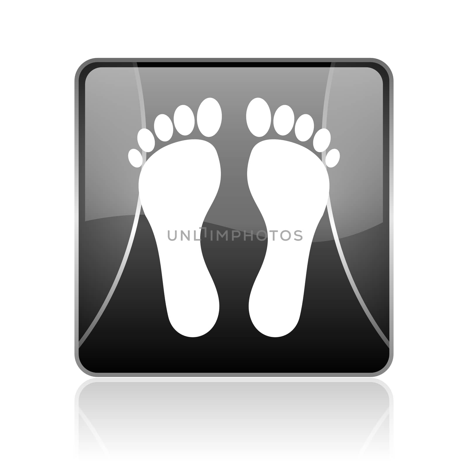 black modern square web glossy icon on white background with reflaction