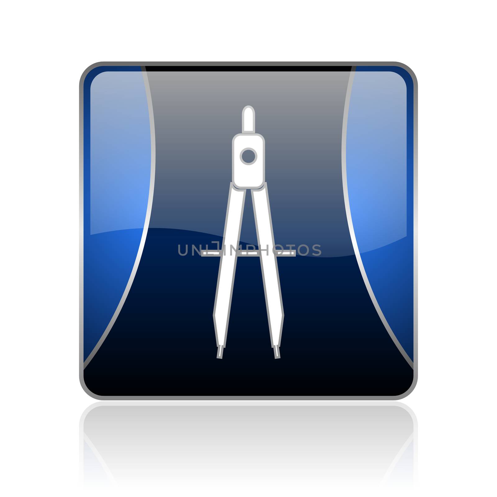black and blue square glossy internet icon on white background with reflaction