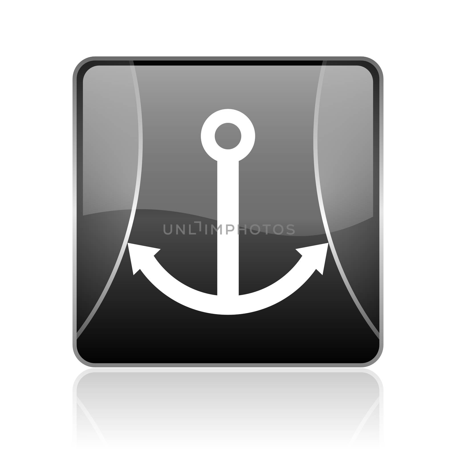 black modern square web glossy icon on white background with reflaction