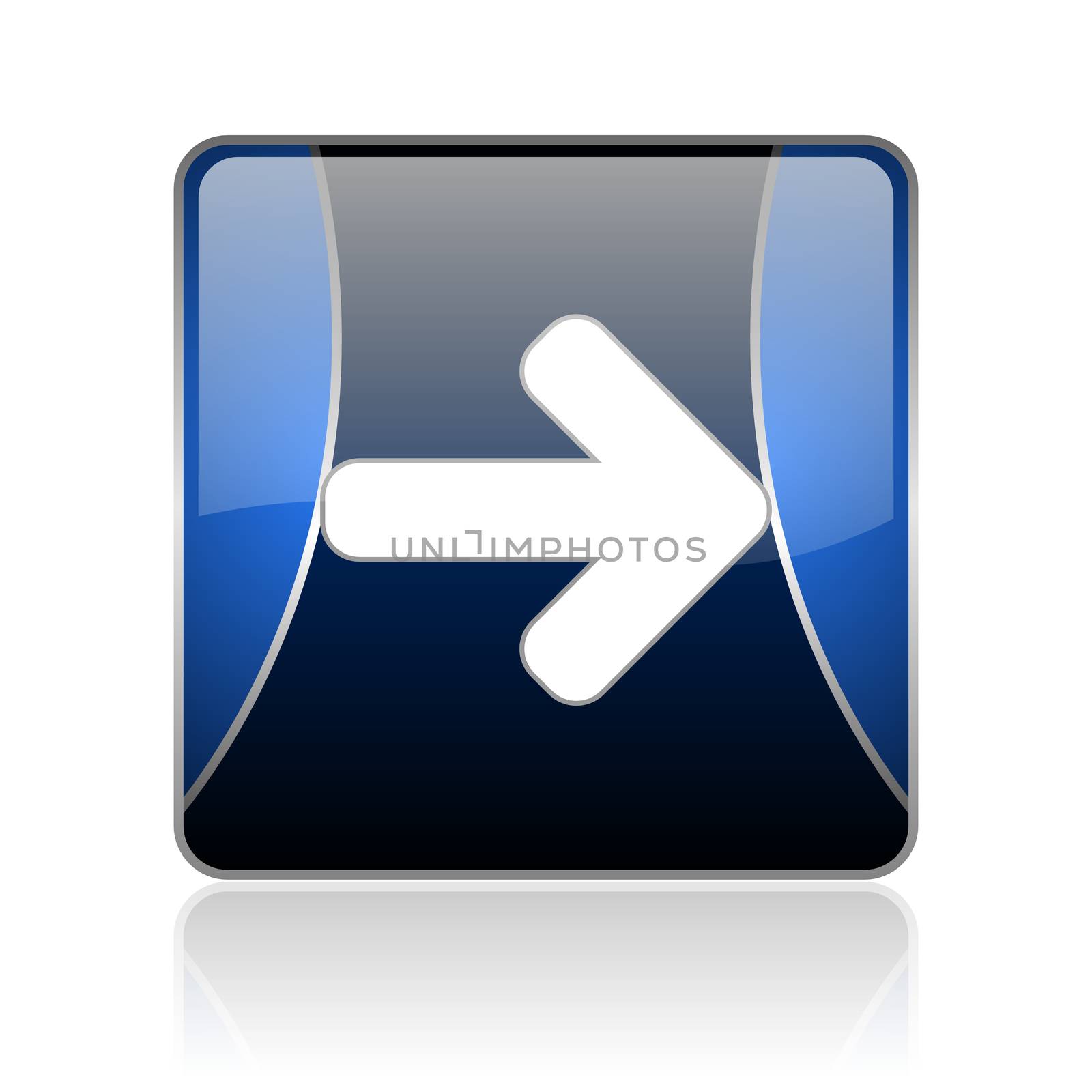 black and blue square glossy internet icon on white background with reflaction