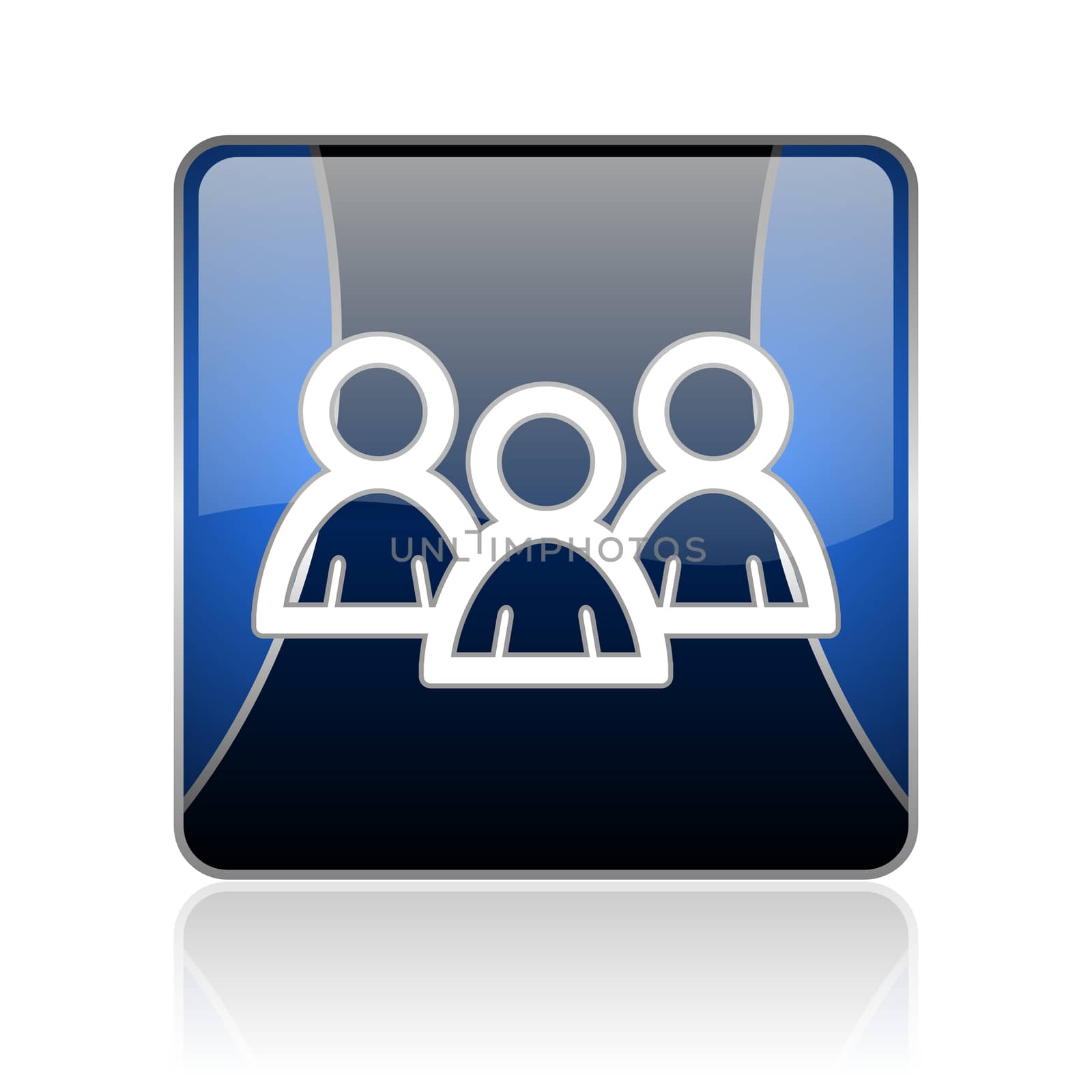 black and blue square glossy internet icon on white background with reflaction