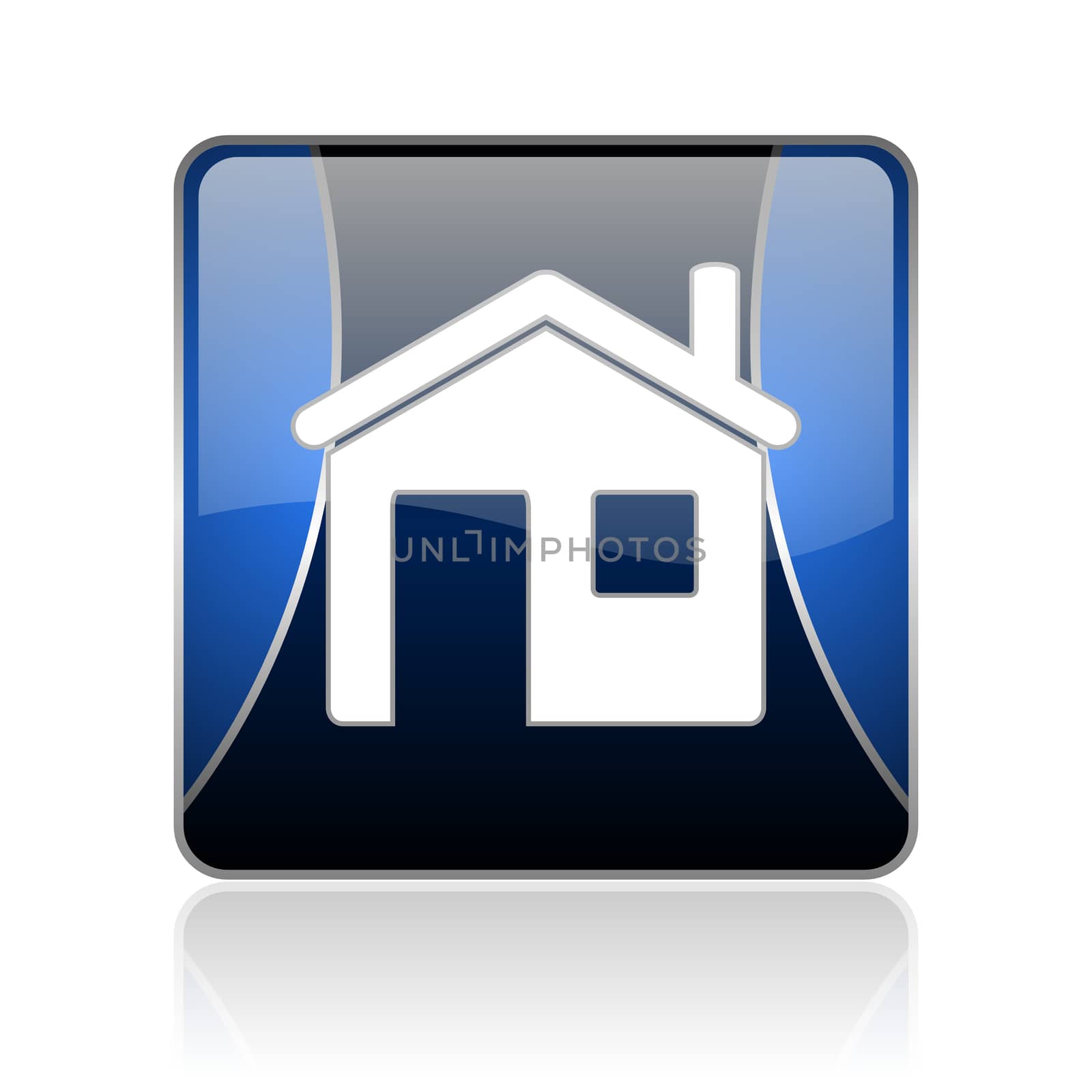 black and blue square glossy internet icon on white background with reflaction