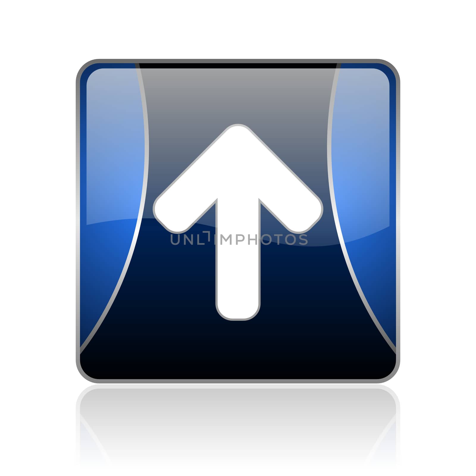 black and blue square glossy internet icon on white background with reflaction