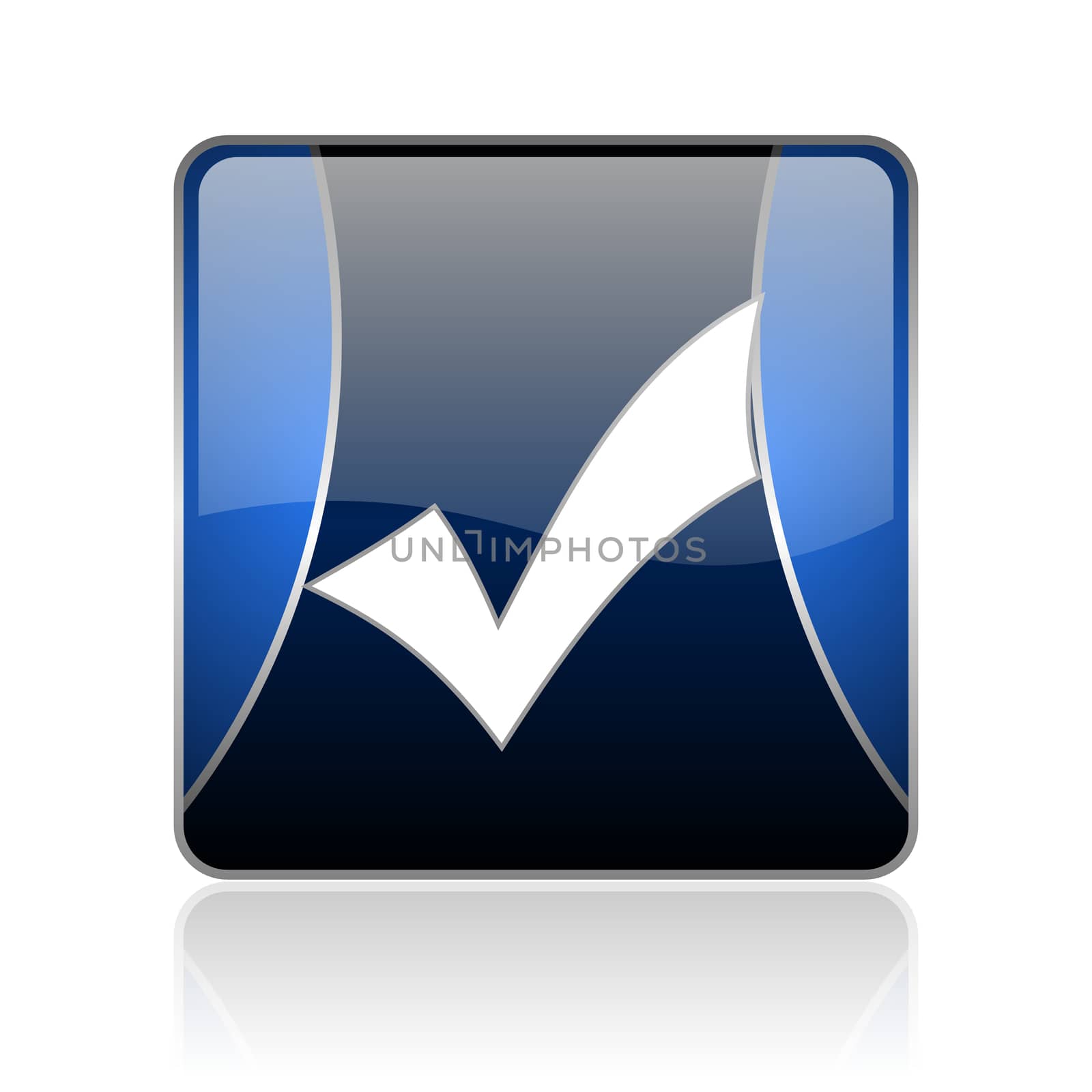 black and blue square glossy internet icon on white background with reflaction