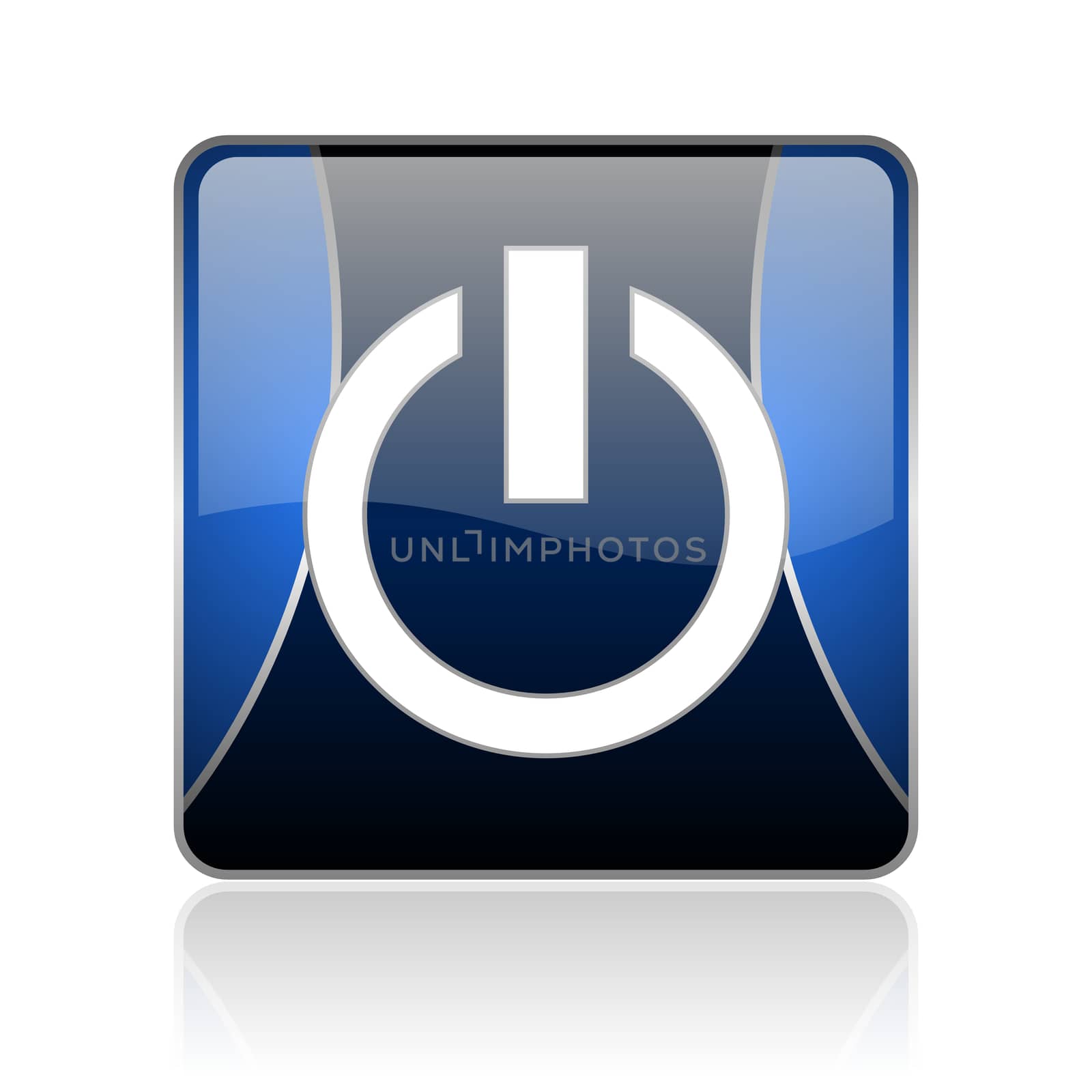 black and blue square glossy internet icon on white background with reflaction