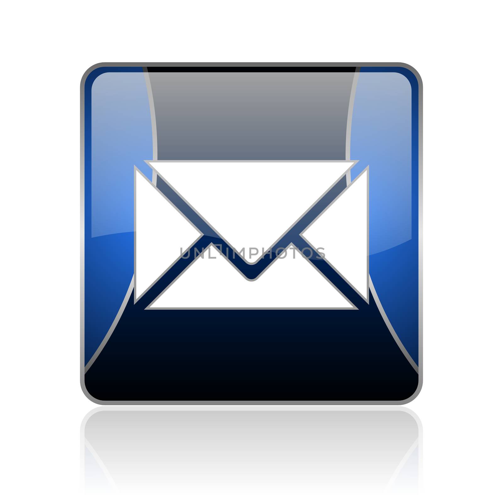 black and blue square glossy internet icon on white background with reflaction