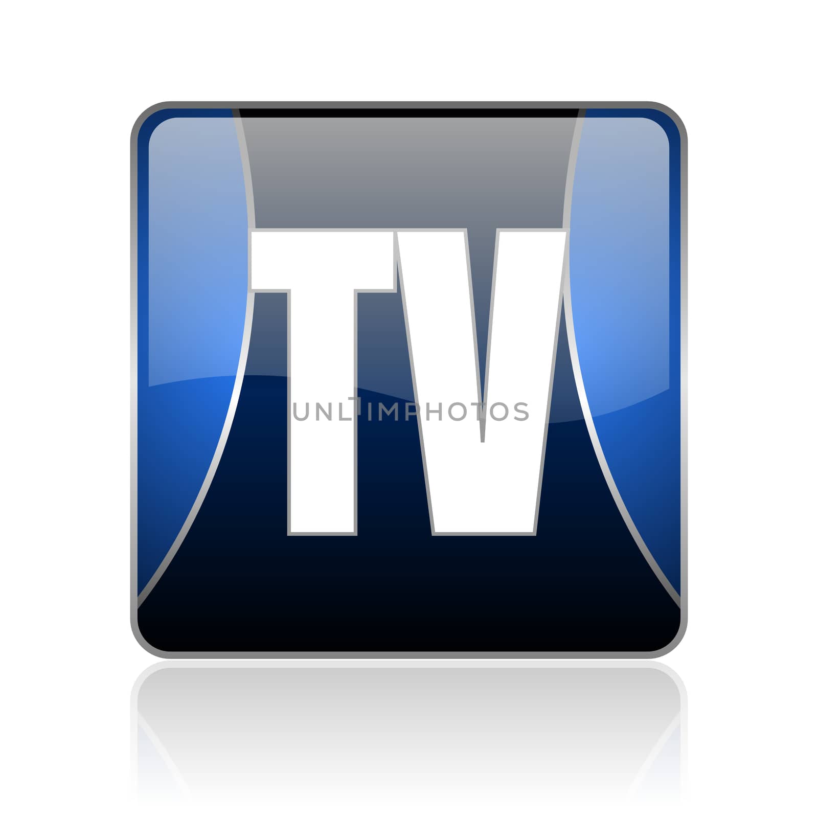 black and blue square glossy internet icon on white background with reflaction