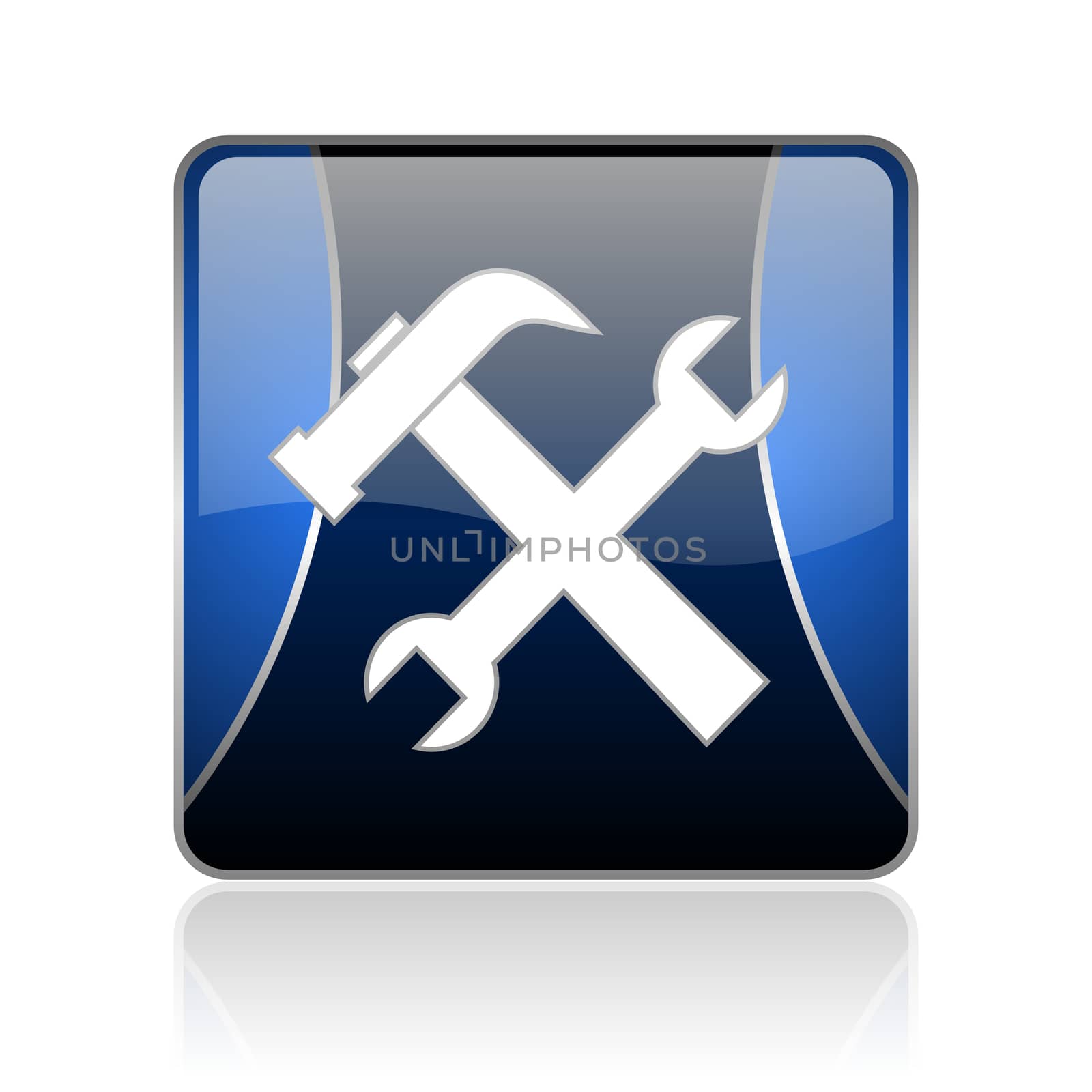black and blue square glossy internet icon on white background with reflaction