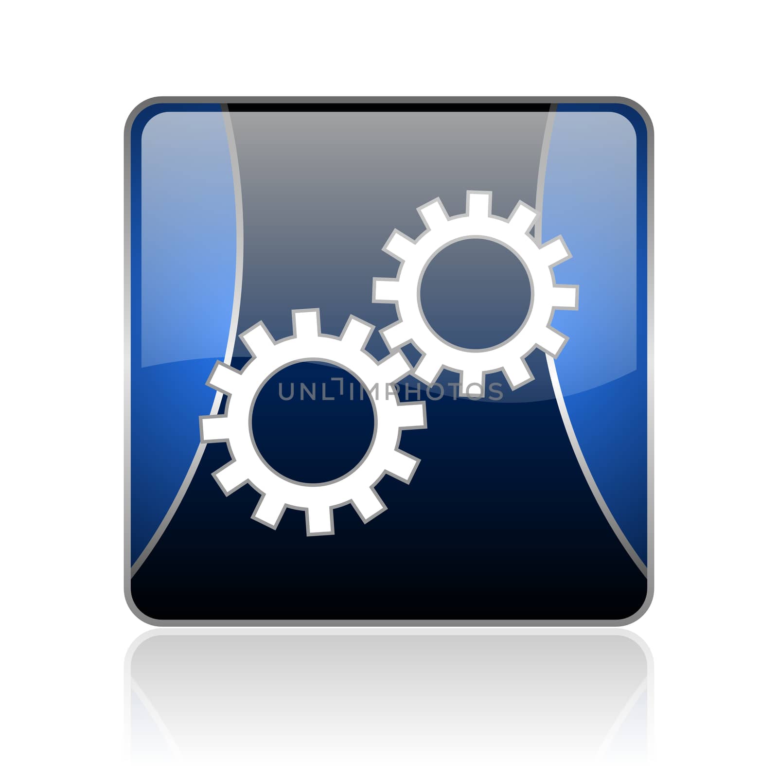 black and blue square glossy internet icon on white background with reflaction
