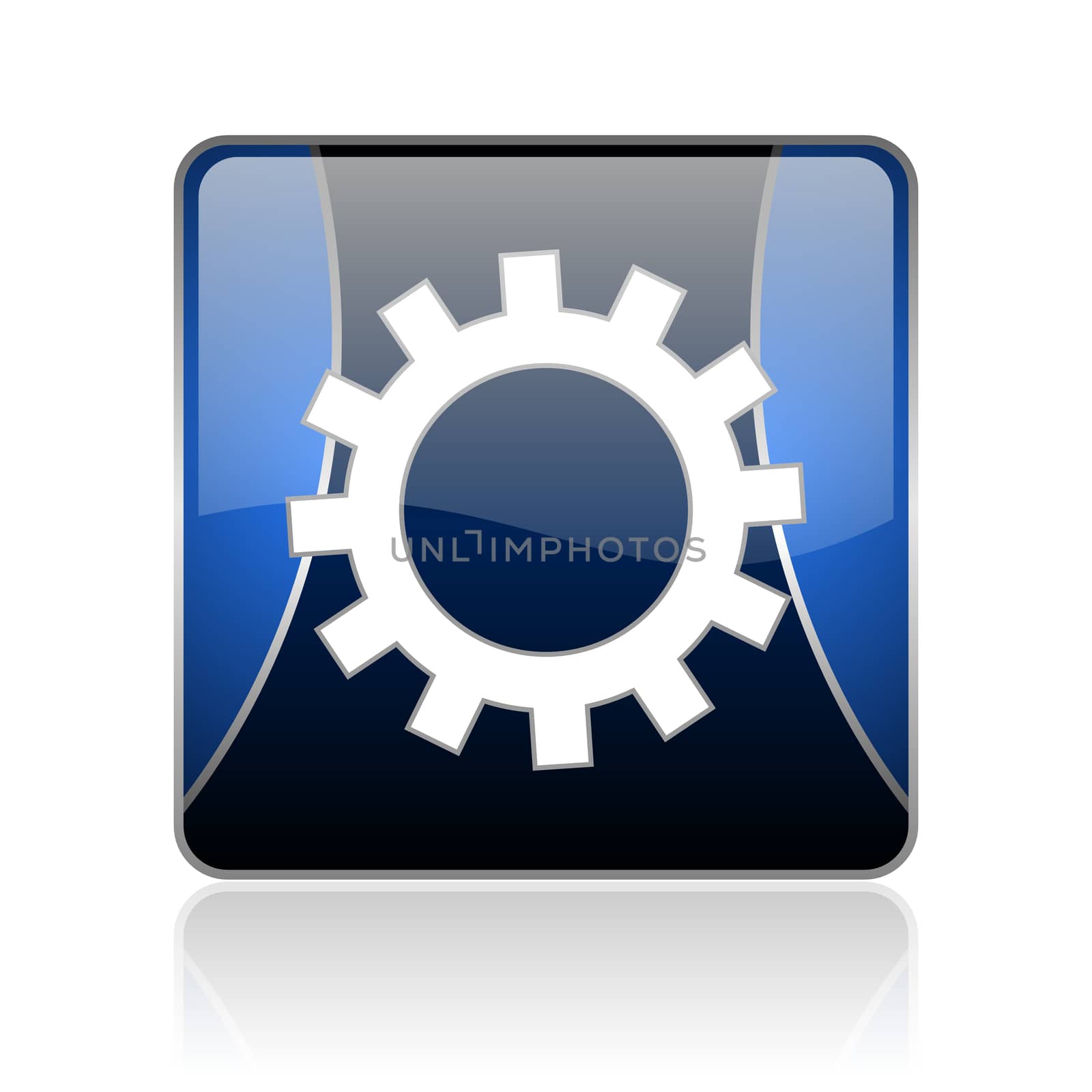 black and blue square glossy internet icon on white background with reflaction