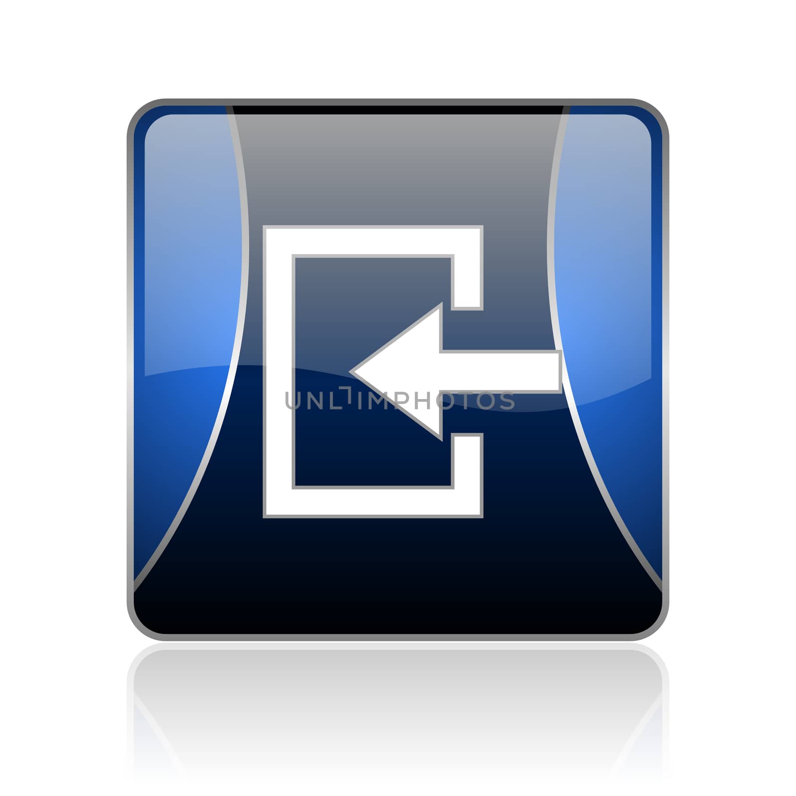 black and blue square glossy internet icon on white background with reflaction