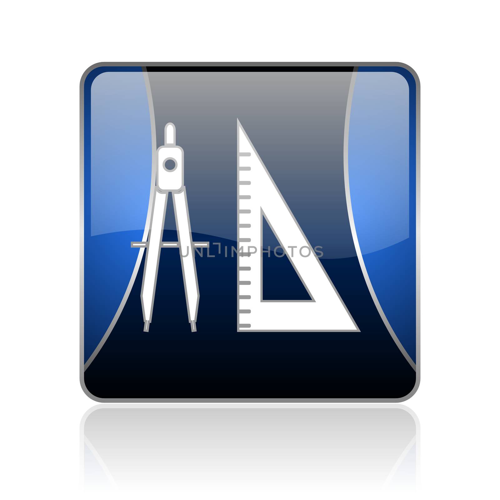 black and blue square glossy internet icon on white background with reflaction