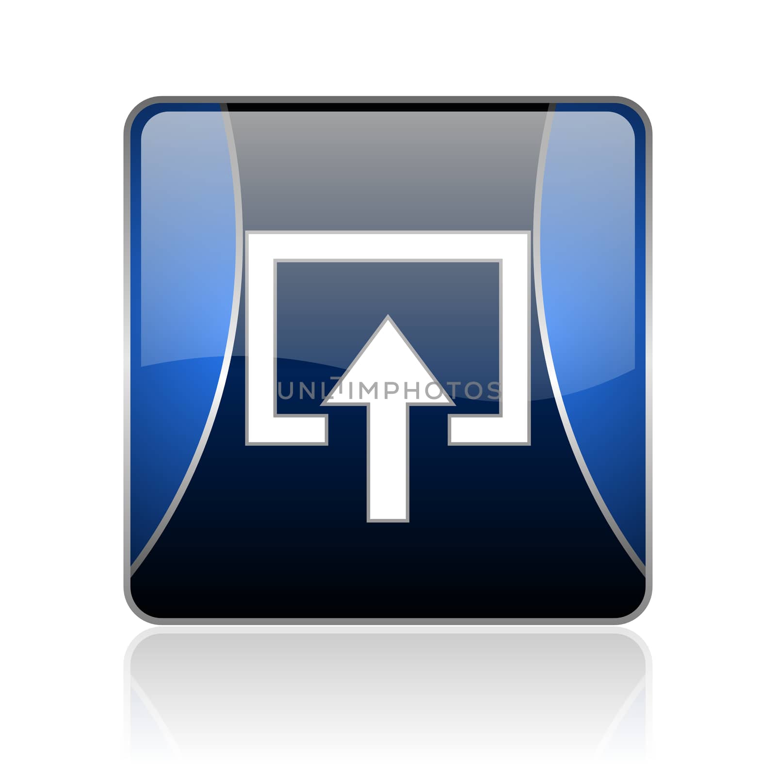 black and blue square glossy internet icon on white background with reflaction