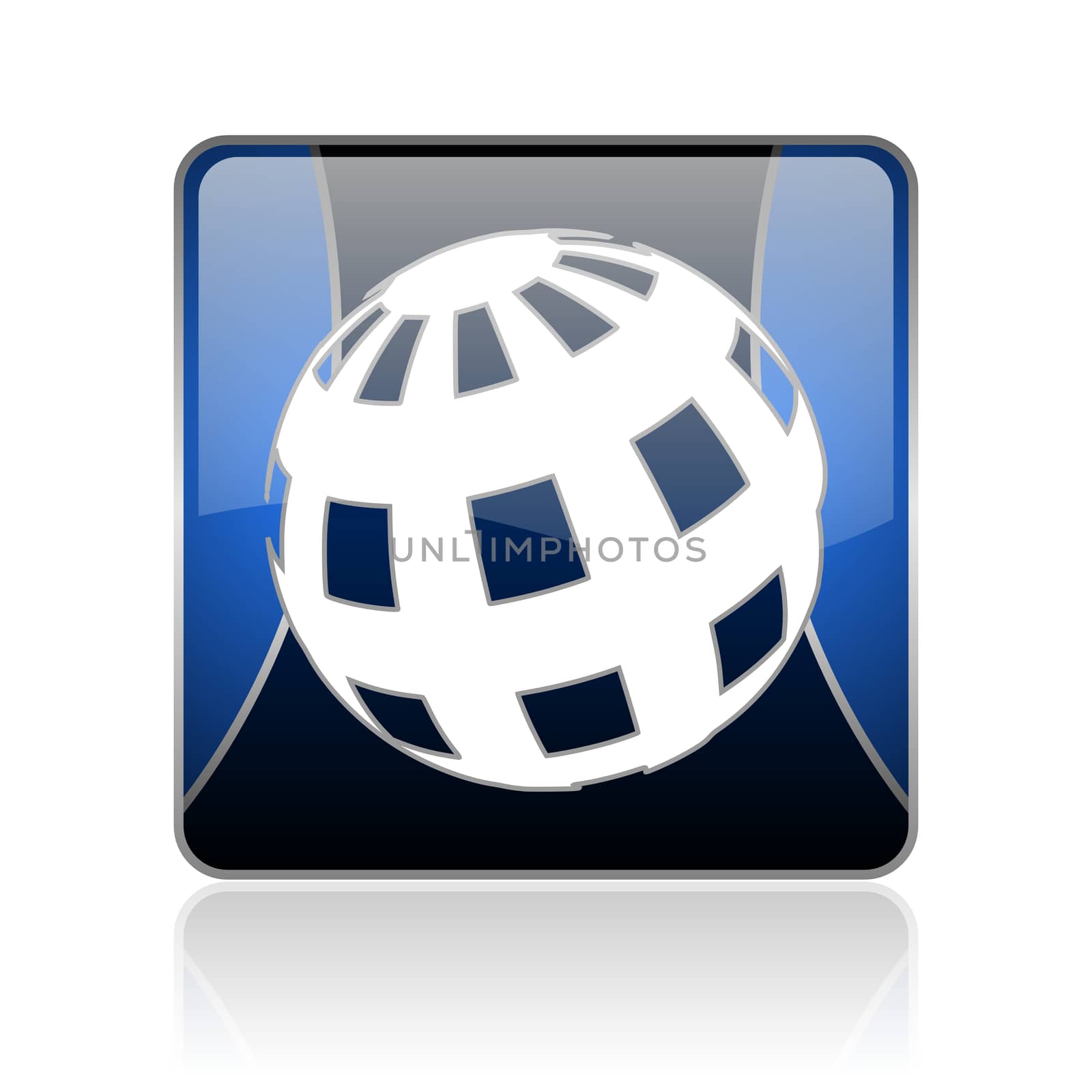 black and blue square glossy internet icon on white background with reflaction
