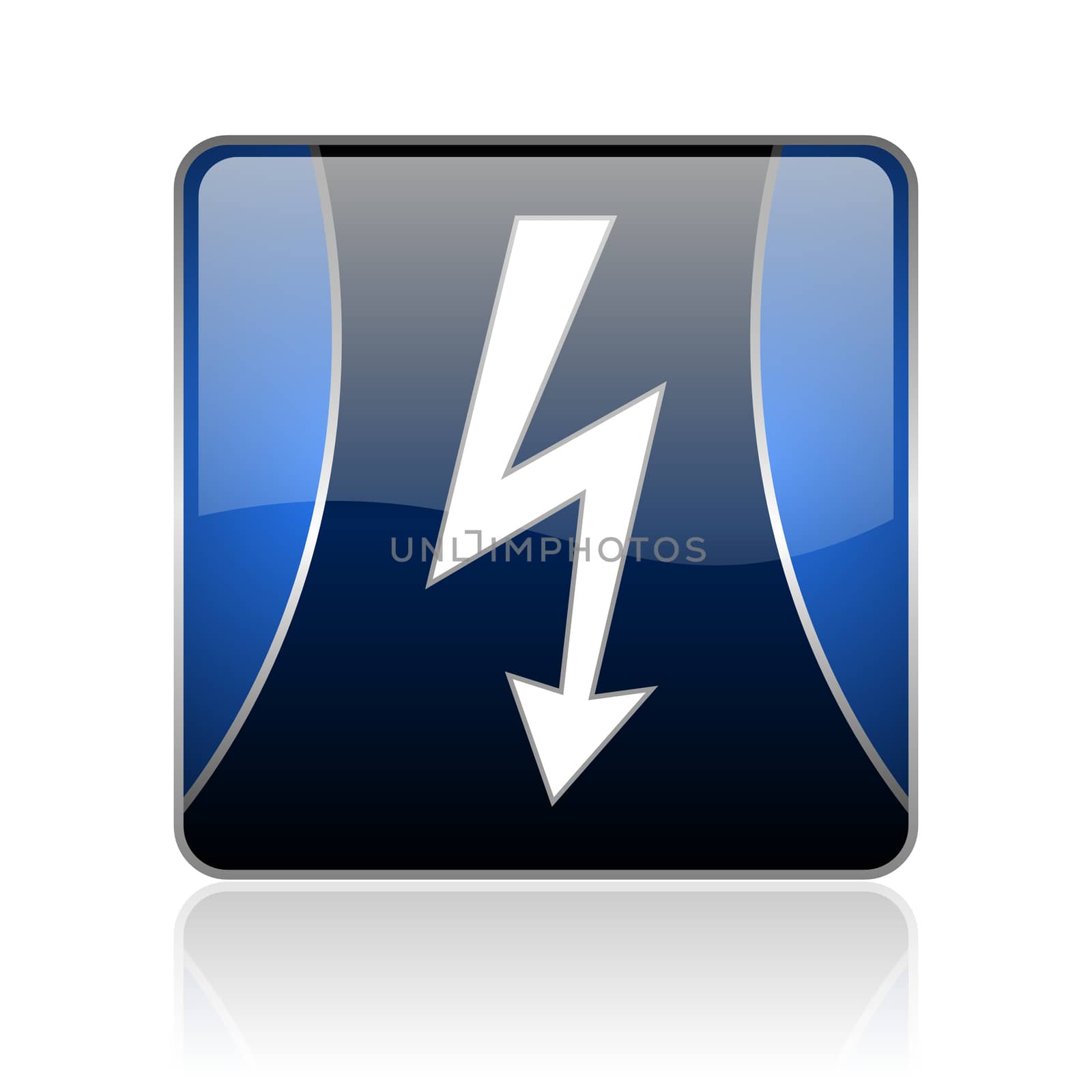 black and blue square glossy internet icon on white background with reflaction