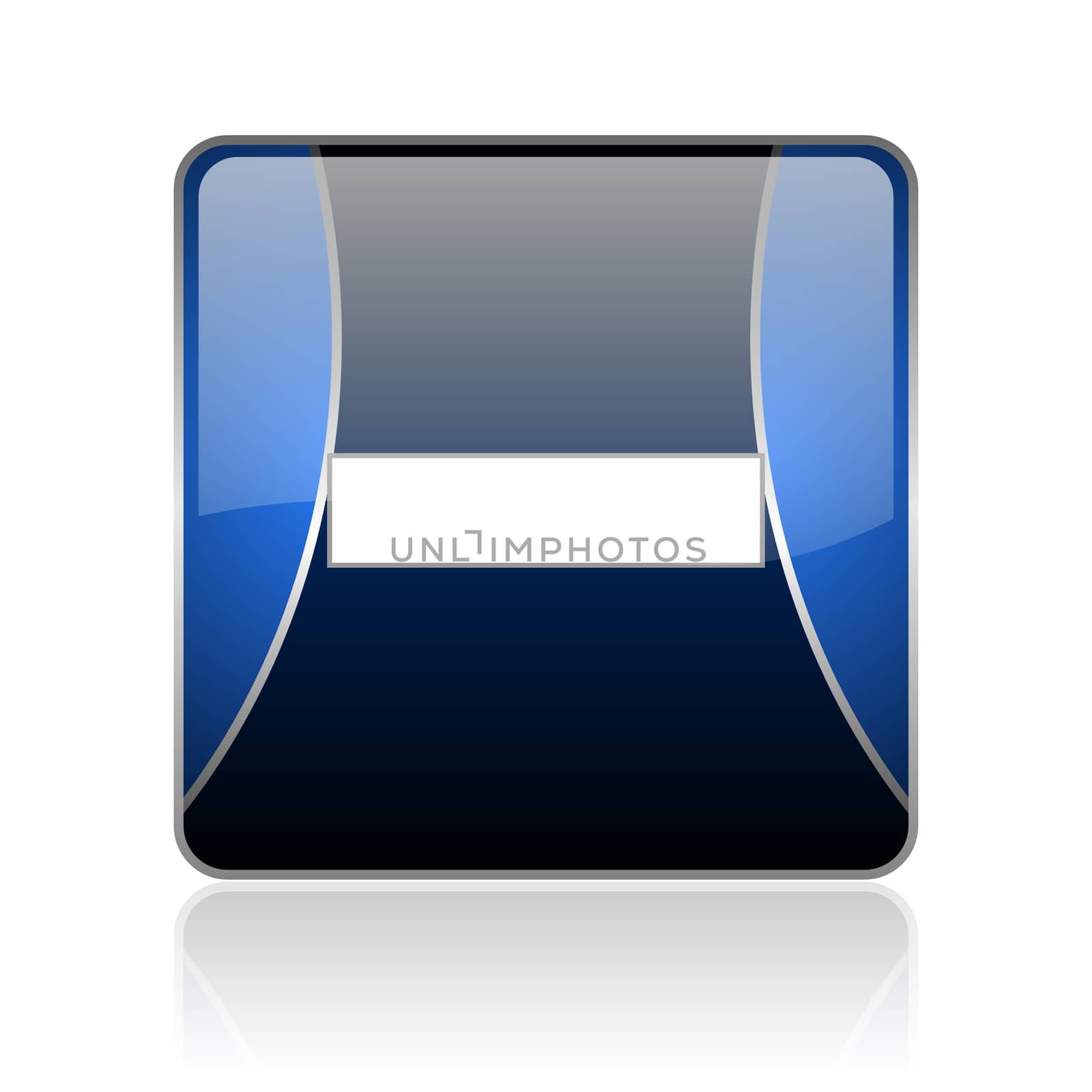 black and blue square glossy internet icon on white background with reflaction