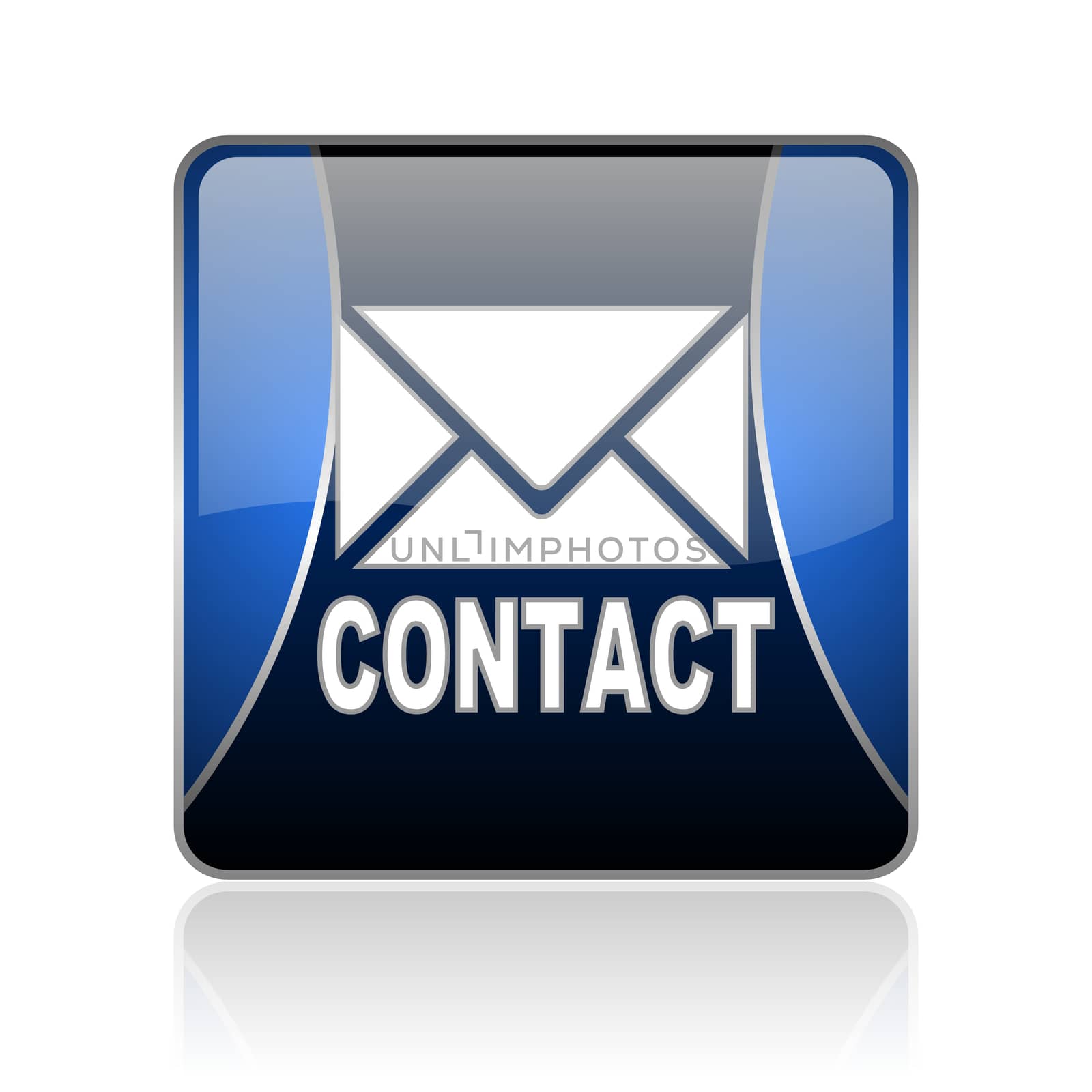 black and blue square glossy internet icon on white background with reflaction