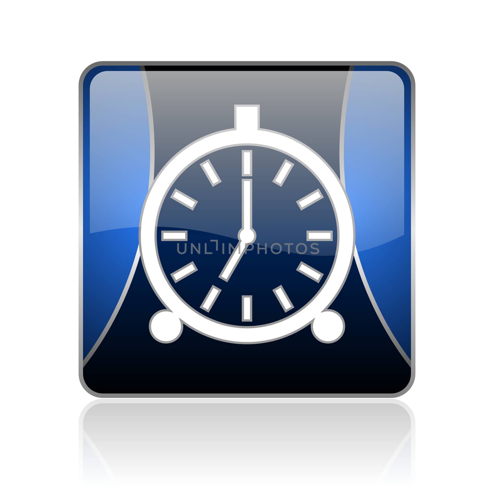 black and blue square glossy internet icon on white background with reflaction