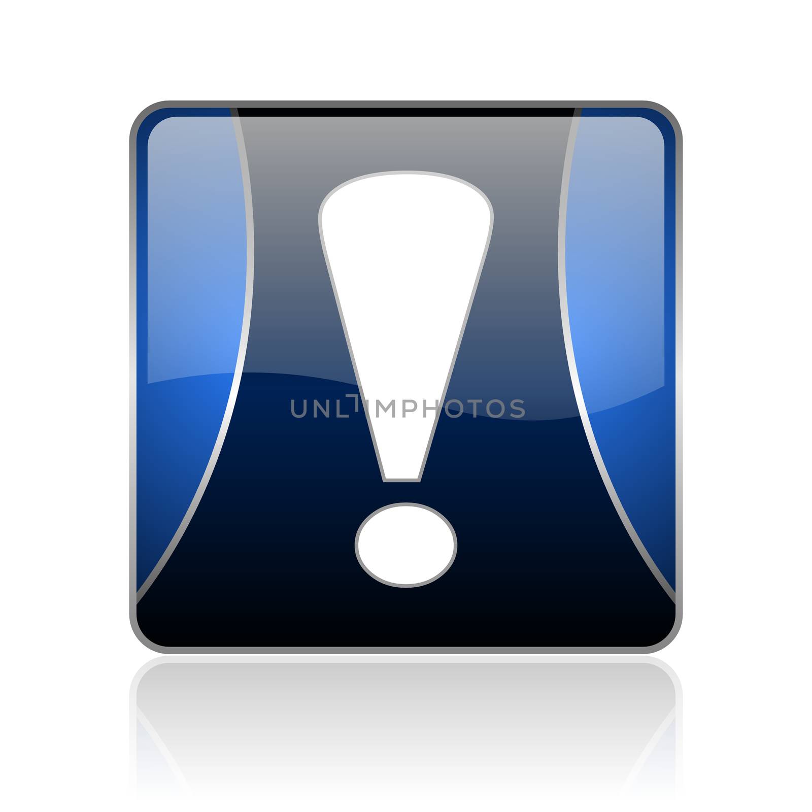 black and blue square glossy internet icon on white background with reflaction