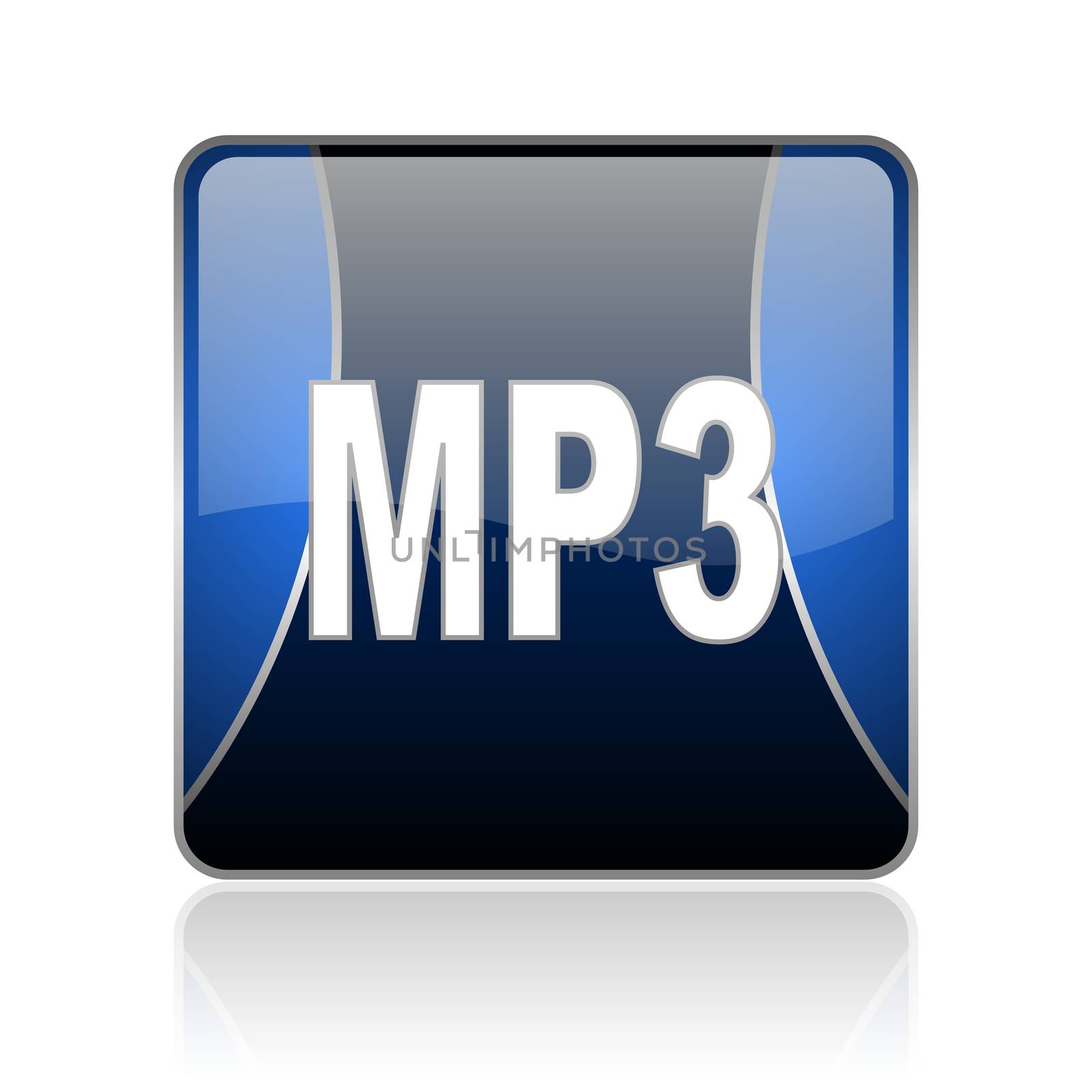 black and blue square glossy internet icon on white background with reflaction