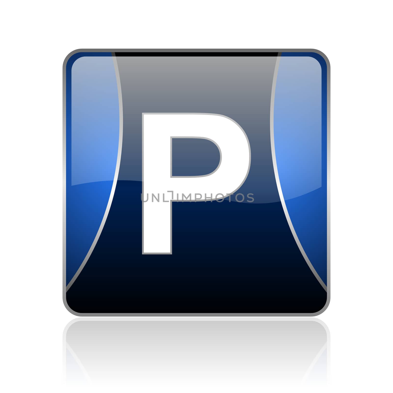 black and blue square glossy internet icon on white background with reflaction